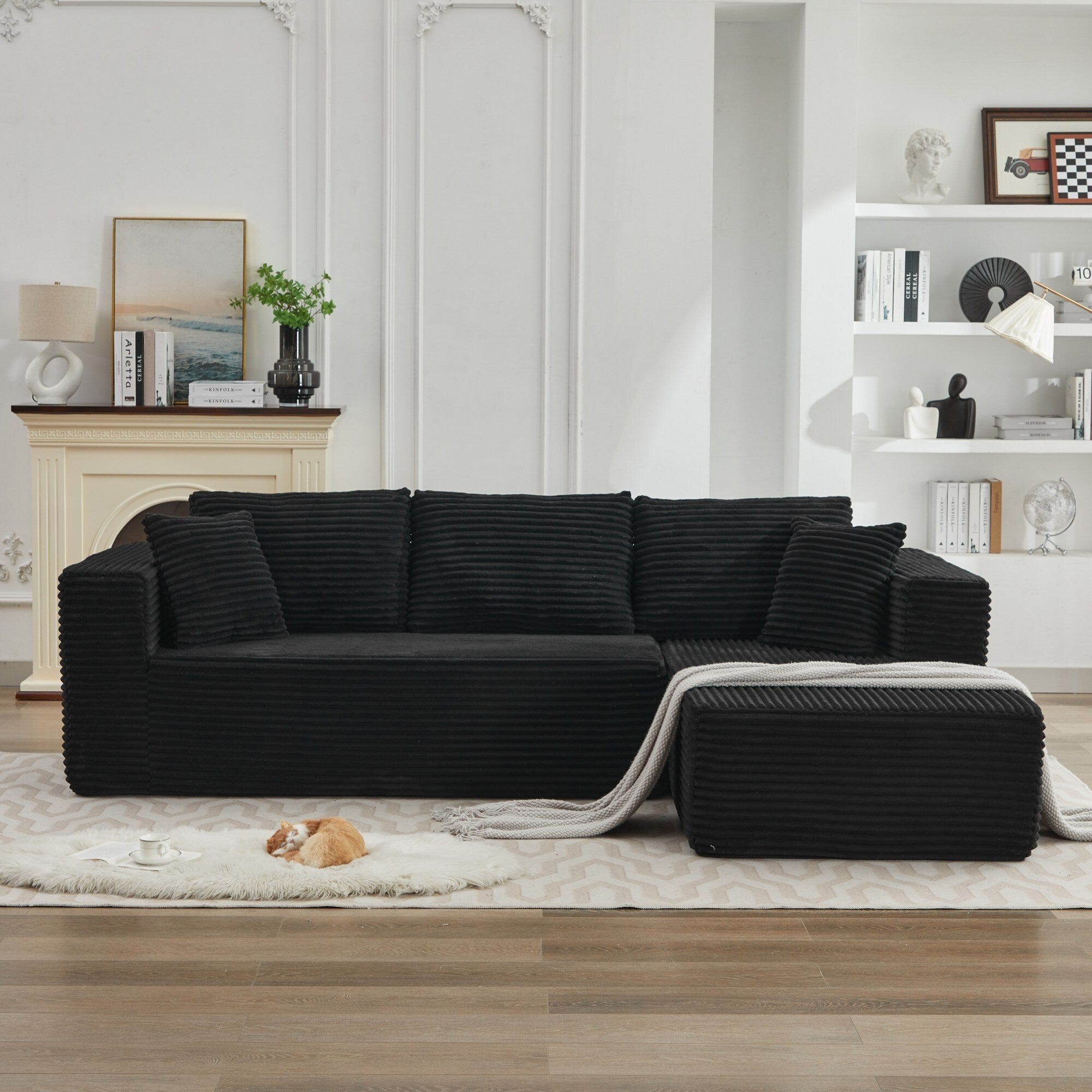 Canapé sectionnel Cloud 106 en L avec méridienne orientée vers la droite, canapé modulaire moderne à assise profonde pour salon, aucun assemblage requis