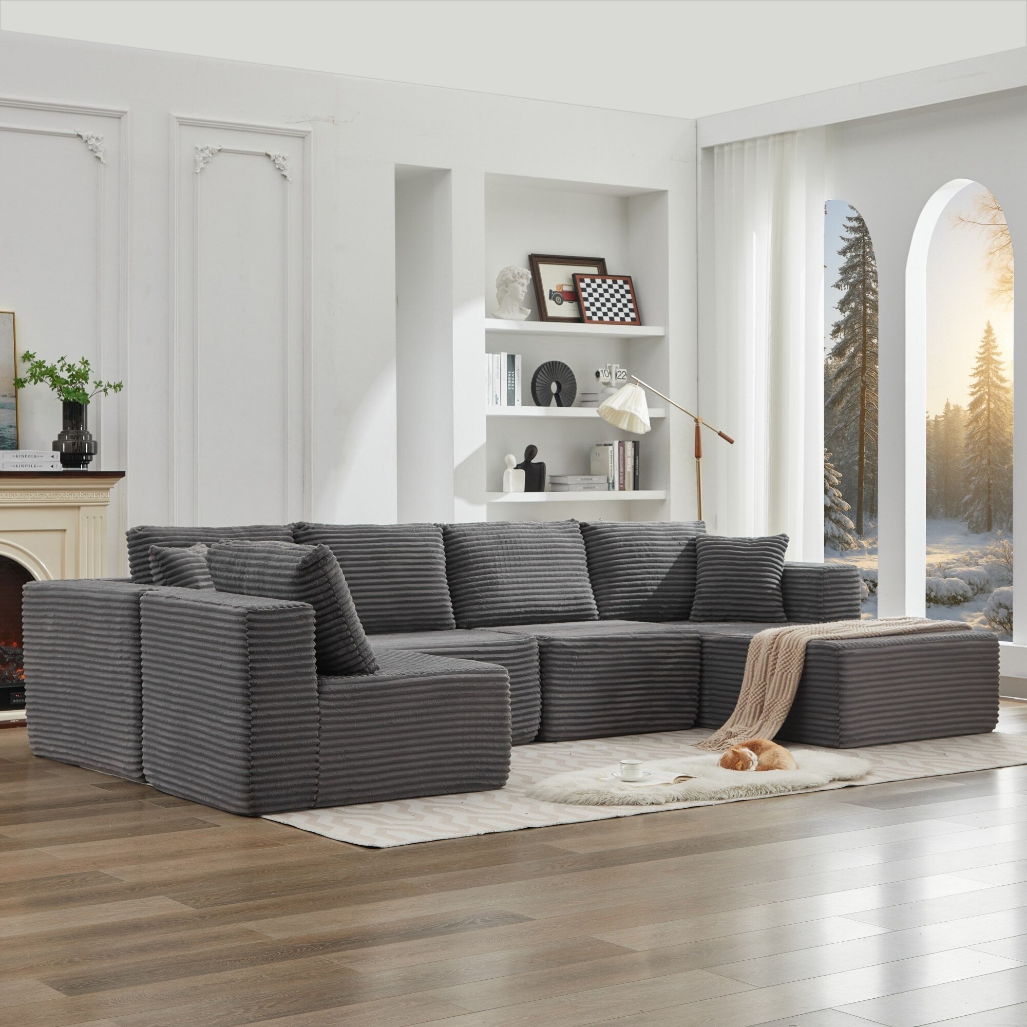 Canapé sectionnel Cloud 106 en L avec méridienne orientée vers la droite, canapé modulaire moderne à assise profonde pour salon, aucun assemblage requis