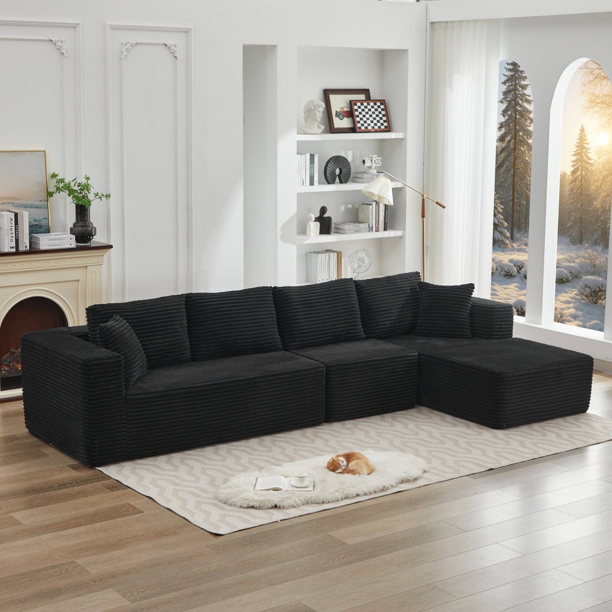Canapé sectionnel Cloud 106 en L avec méridienne orientée vers la droite, canapé modulaire moderne à assise profonde pour salon, aucun assemblage requis