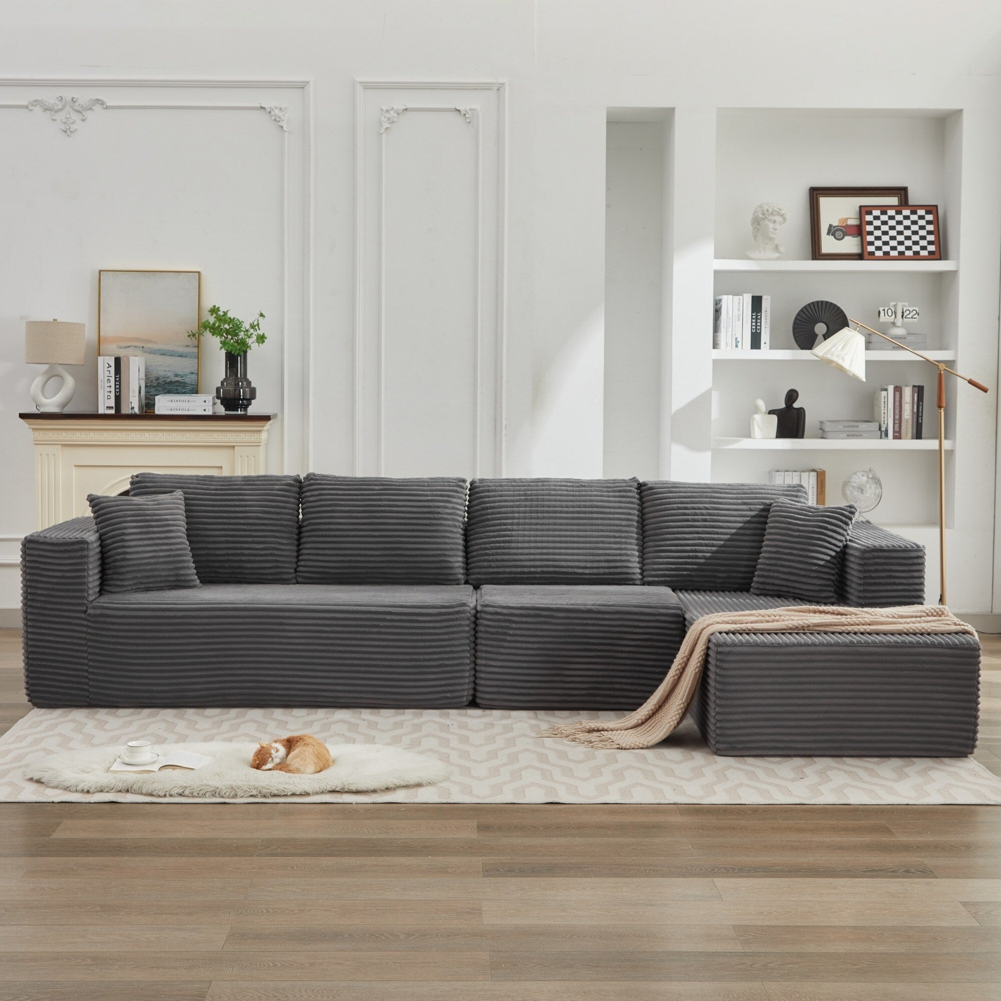 Canapé sectionnel Cloud 106 en L avec méridienne orientée vers la droite, canapé modulaire moderne à assise profonde pour salon, aucun assemblage requis