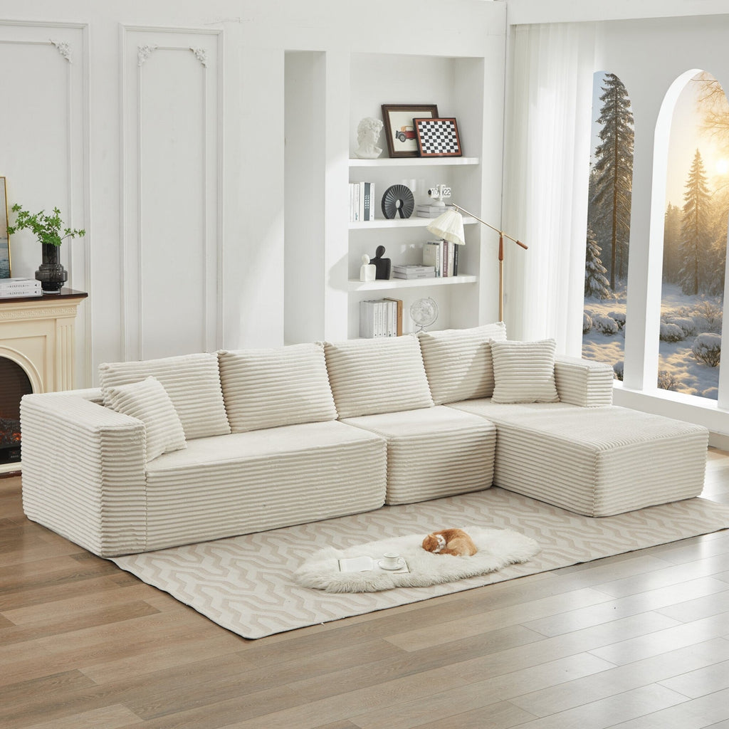 Canapé sectionnel Cloud 106 en L avec méridienne orientée vers la droite, canapé modulaire moderne à assise profonde pour salon, aucun assemblage requis