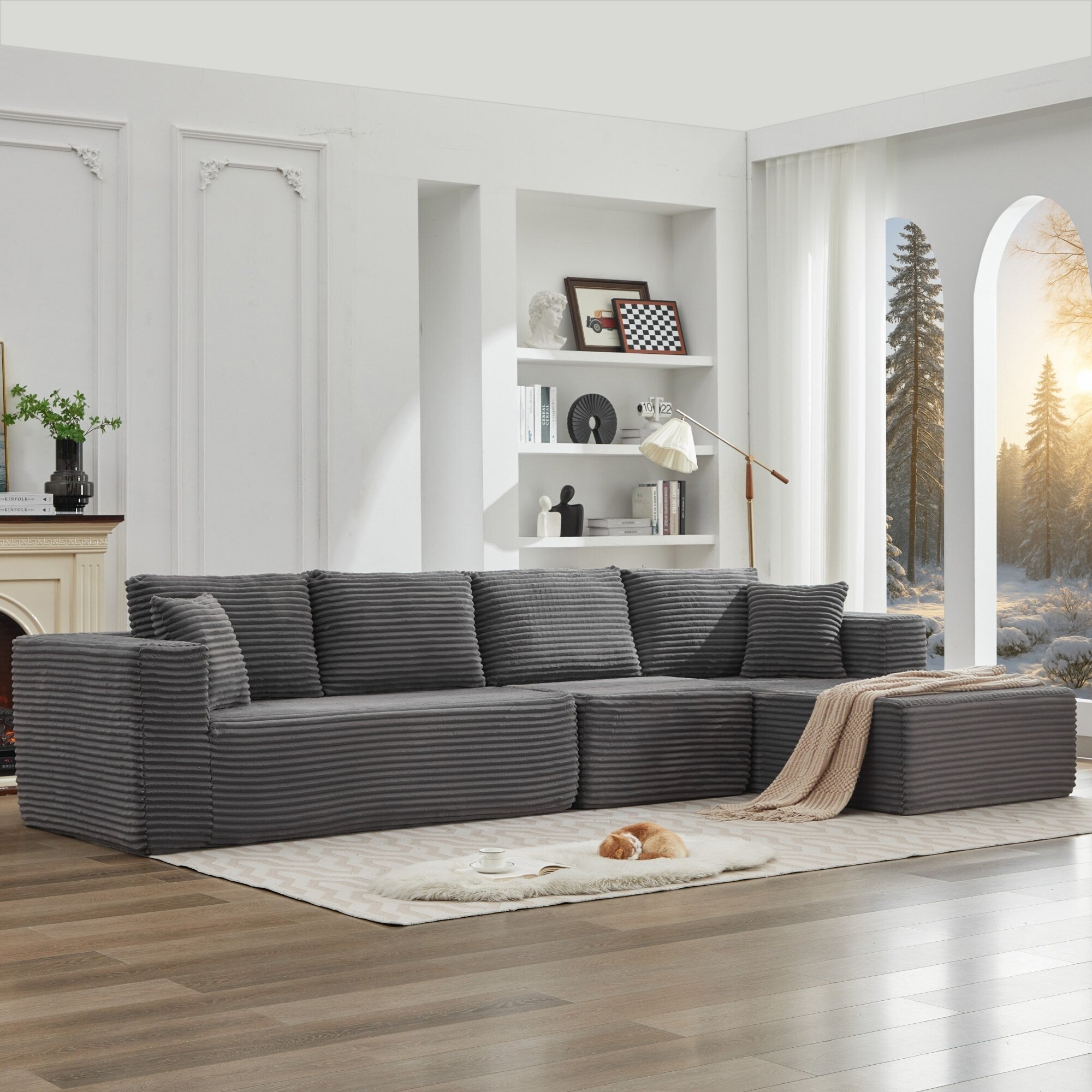 Canapé sectionnel Cloud 106 en L avec méridienne orientée vers la droite, canapé modulaire moderne à assise profonde pour salon, aucun assemblage requis