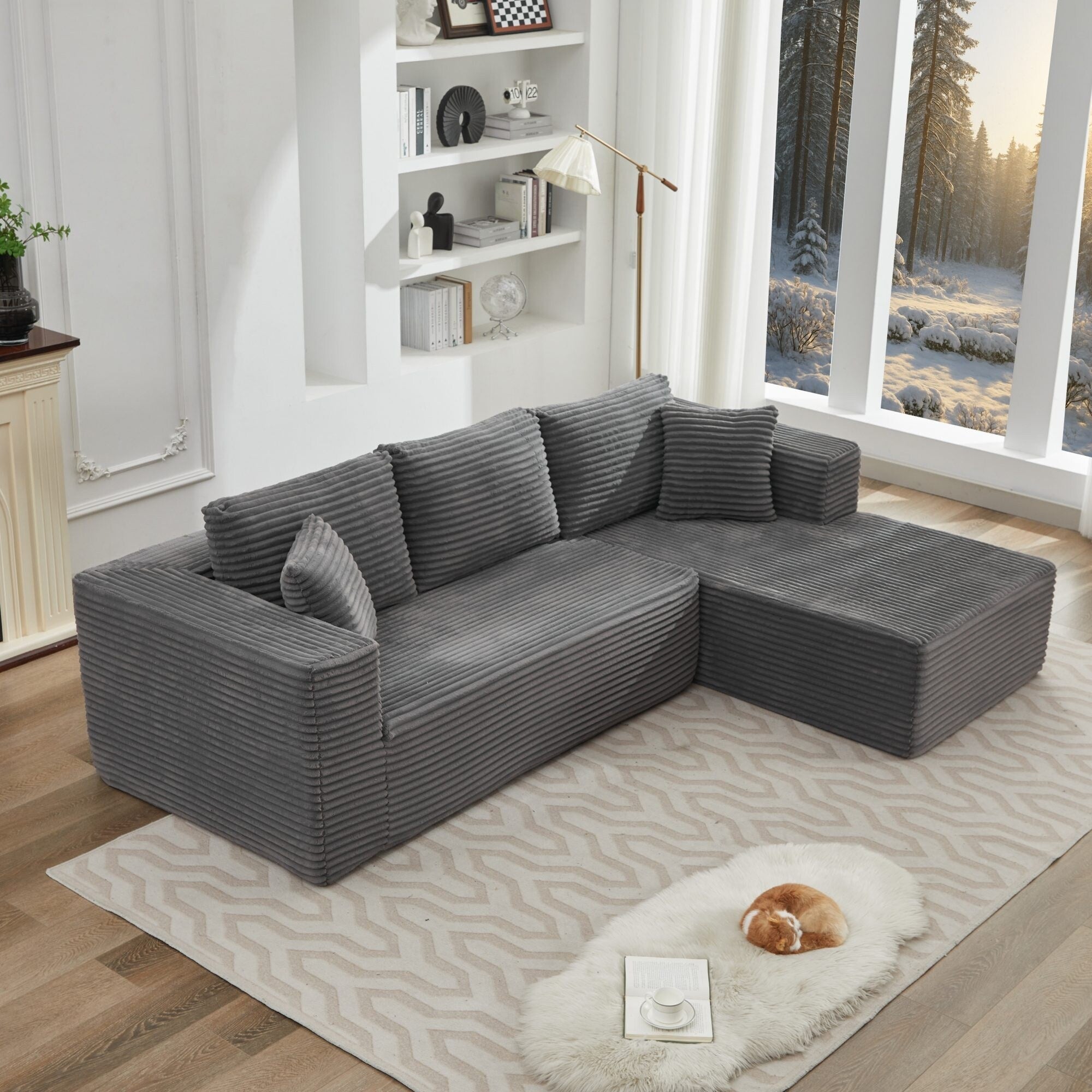 Canapé sectionnel Cloud 106 en L avec méridienne orientée vers la droite, canapé modulaire moderne à assise profonde pour salon, aucun assemblage requis