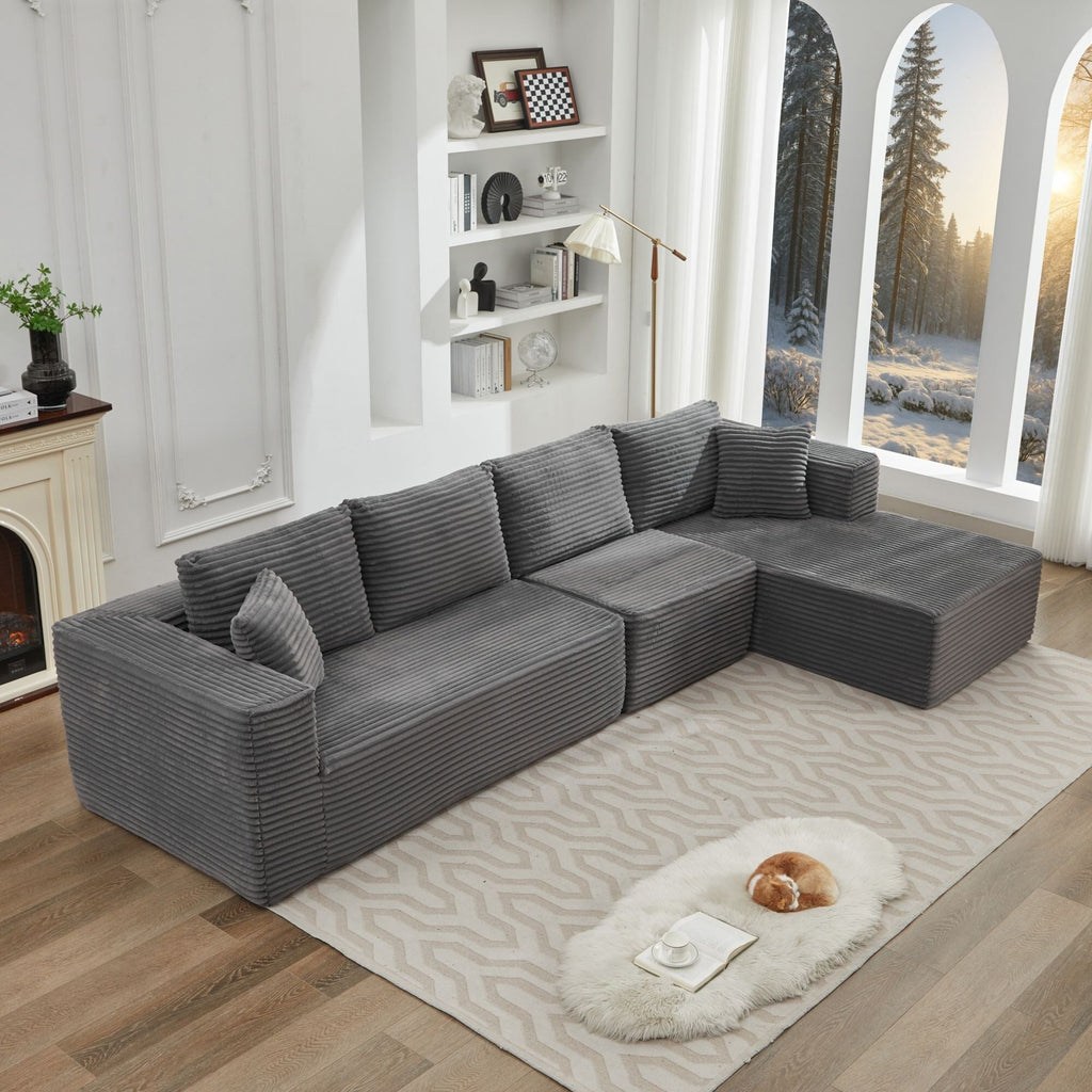 Canapé sectionnel Cloud 106 en L avec méridienne orientée vers la droite, canapé modulaire moderne à assise profonde pour salon, aucun assemblage requis