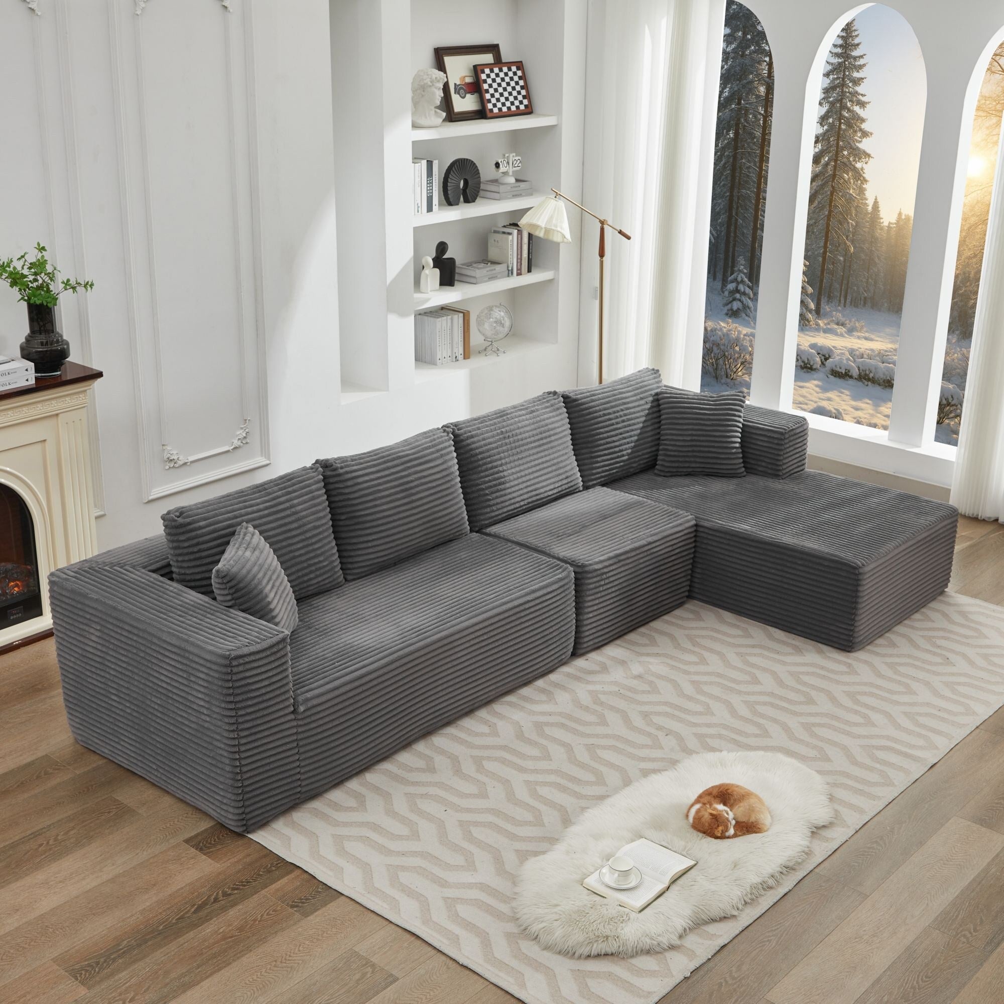 Canapé sectionnel Cloud 106 en L avec méridienne orientée vers la droite, canapé modulaire moderne à assise profonde pour salon, aucun assemblage requis