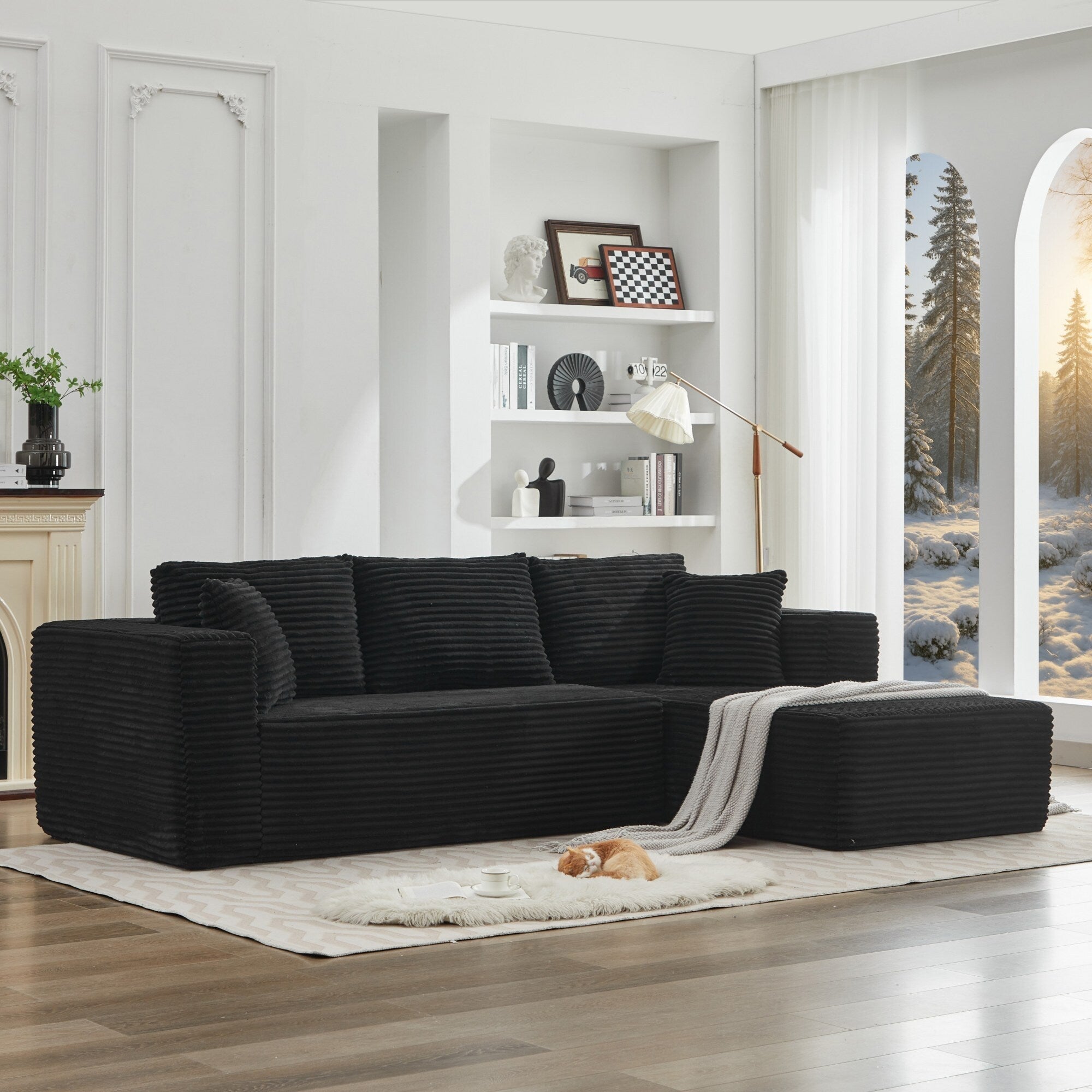 Canapé sectionnel Cloud 106 en L avec méridienne orientée vers la droite, canapé modulaire moderne à assise profonde pour salon, aucun assemblage requis