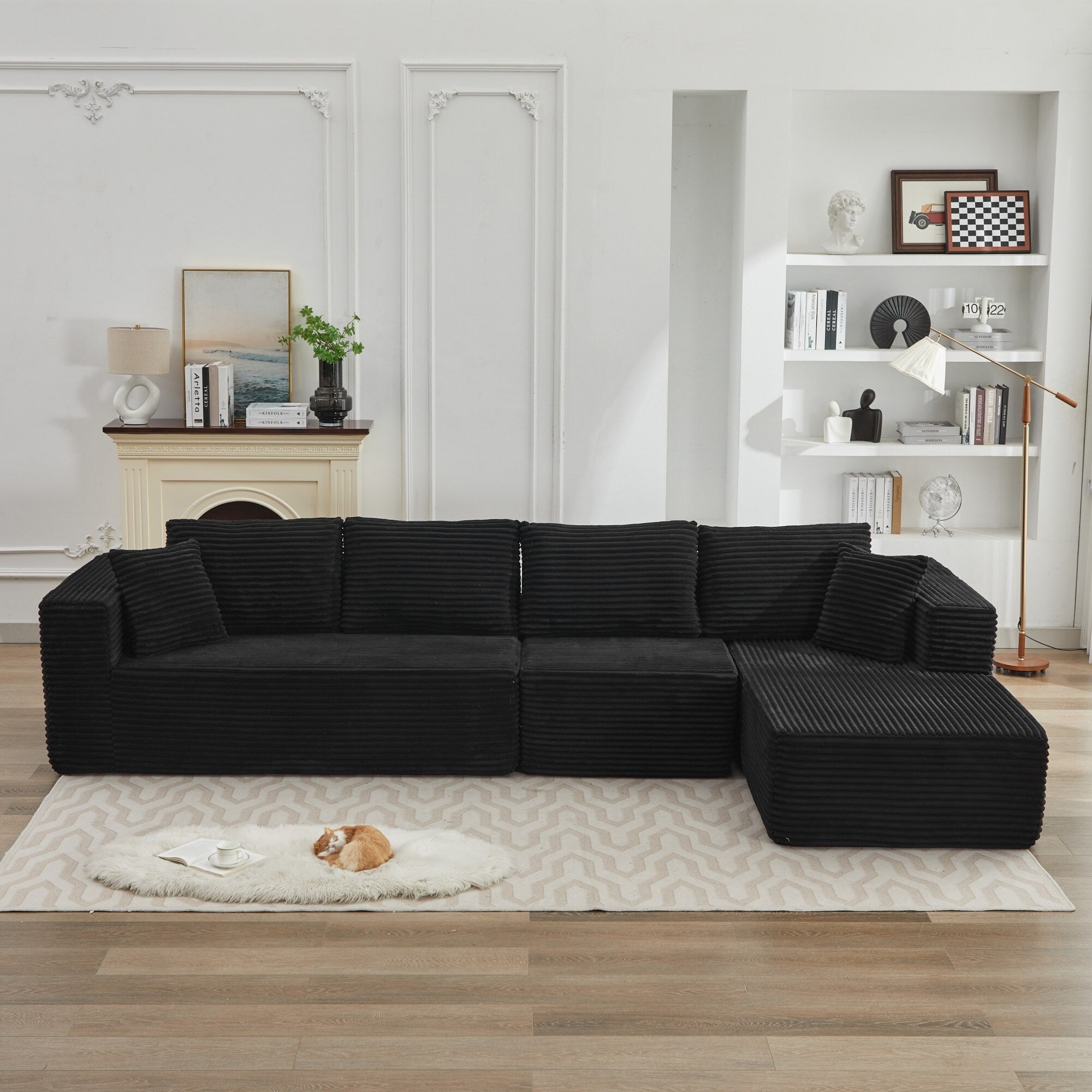 Canapé sectionnel Cloud 106 en L avec méridienne orientée vers la droite, canapé modulaire moderne à assise profonde pour salon, aucun assemblage requis
