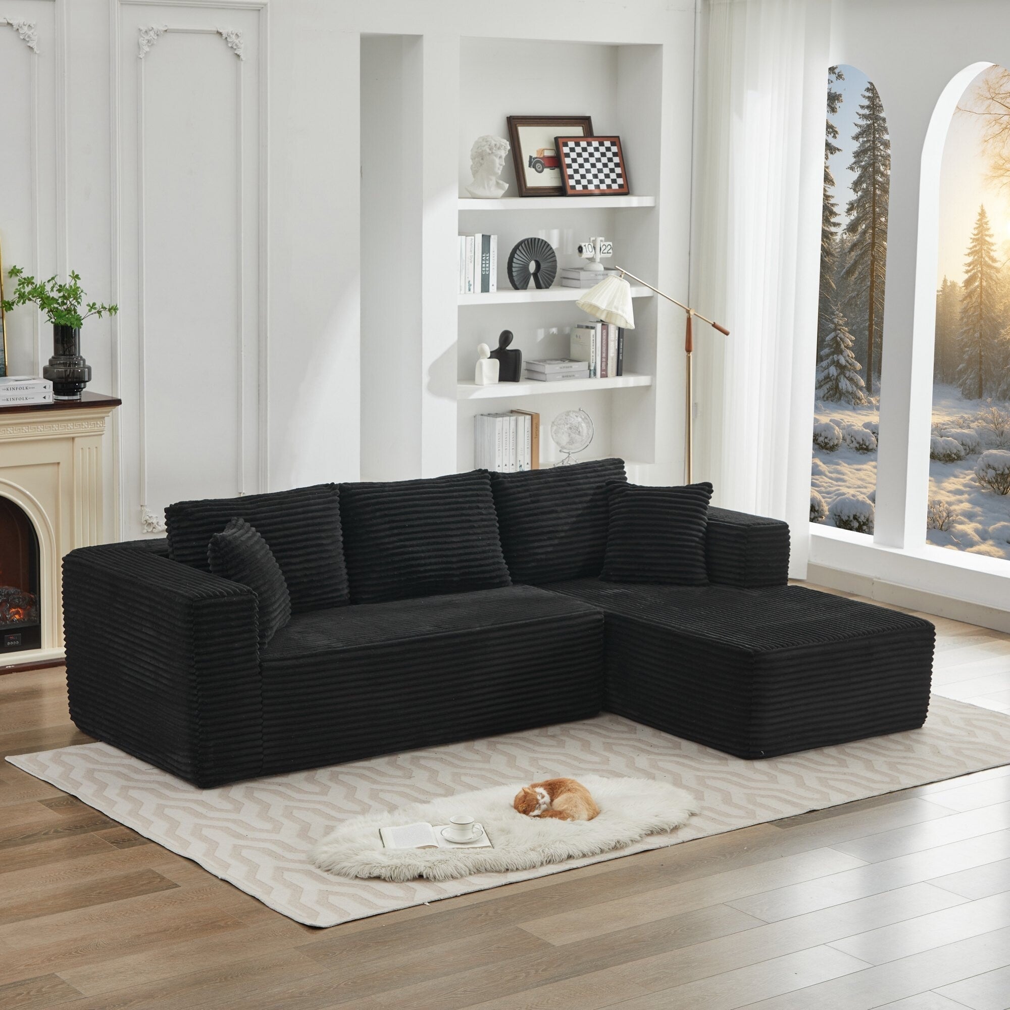 Canapé sectionnel Cloud 106 en L avec méridienne orientée vers la droite, canapé modulaire moderne à assise profonde pour salon, aucun assemblage requis