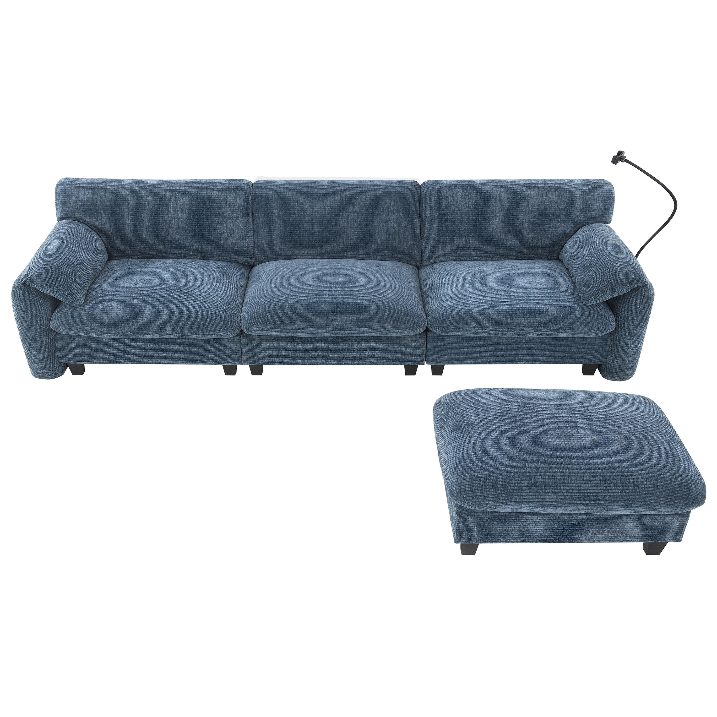 Canapé sectionnel modulaire en chenille de 108 pouces avec ports USB et Type-C, supports de téléphone, poches de rangement latérales et pouf amovible