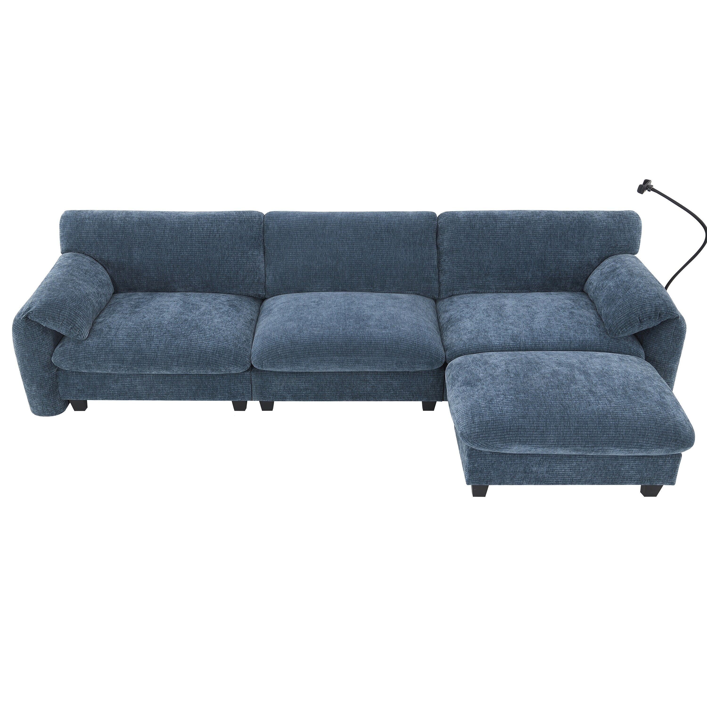 Canapé sectionnel modulaire en chenille de 108 pouces avec ports USB et Type-C, supports de téléphone, poches de rangement latérales et pouf amovible