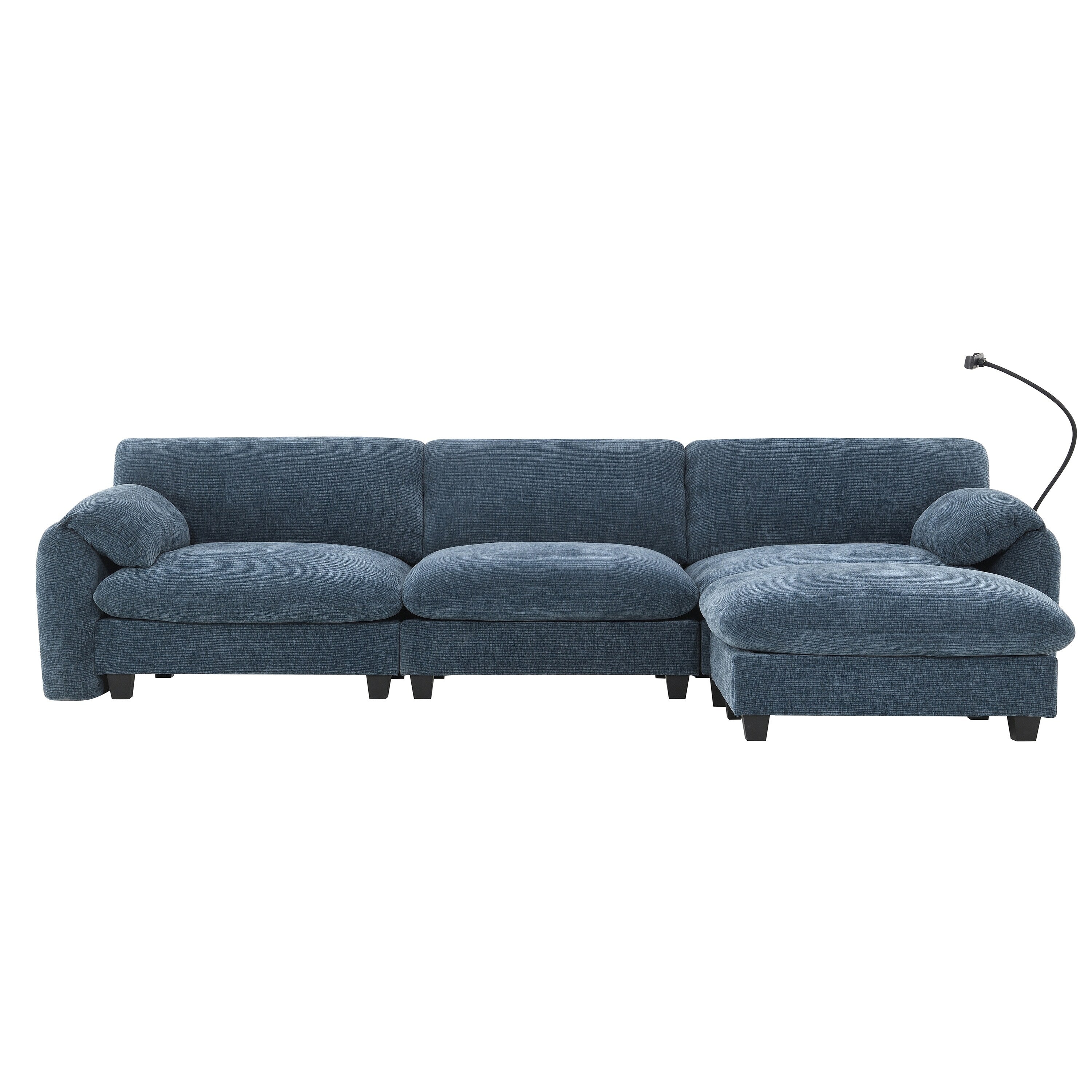 Canapé sectionnel modulaire en chenille de 108 pouces avec ports USB et Type-C, supports de téléphone, poches de rangement latérales et pouf amovible