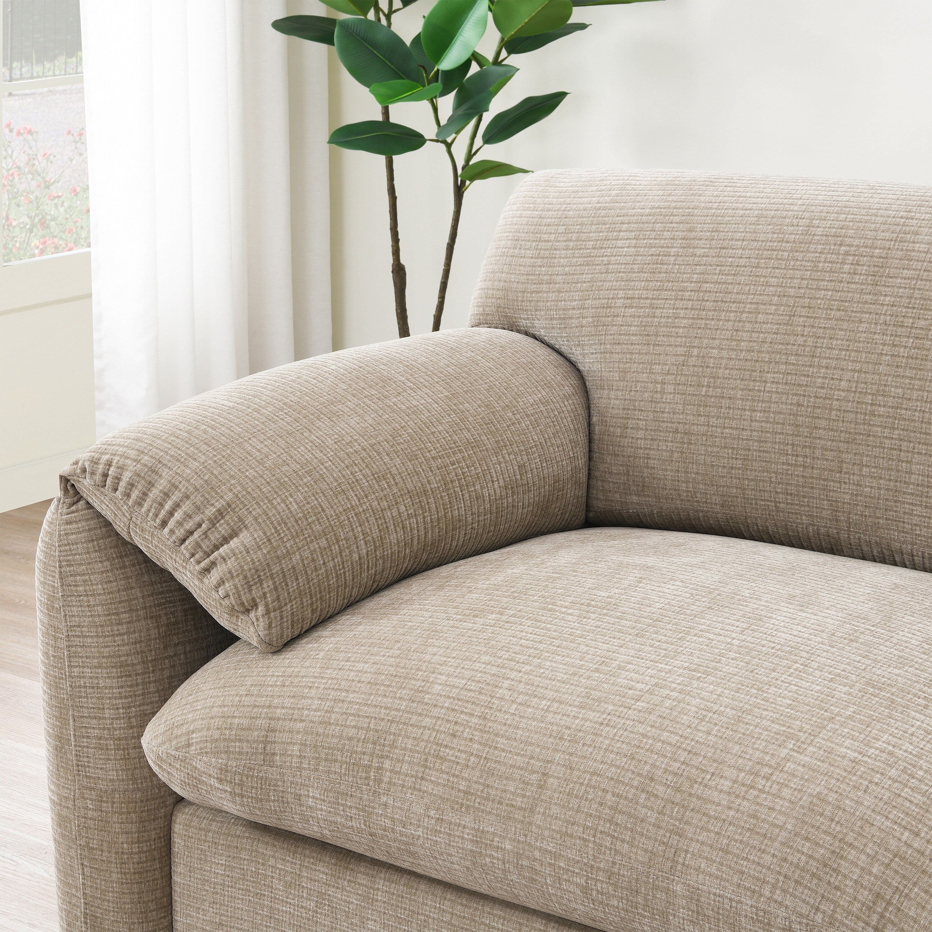 Canapé sectionnel modulaire en chenille de 108 pouces avec ports USB et Type-C, supports de téléphone, poches de rangement latérales et pouf amovible