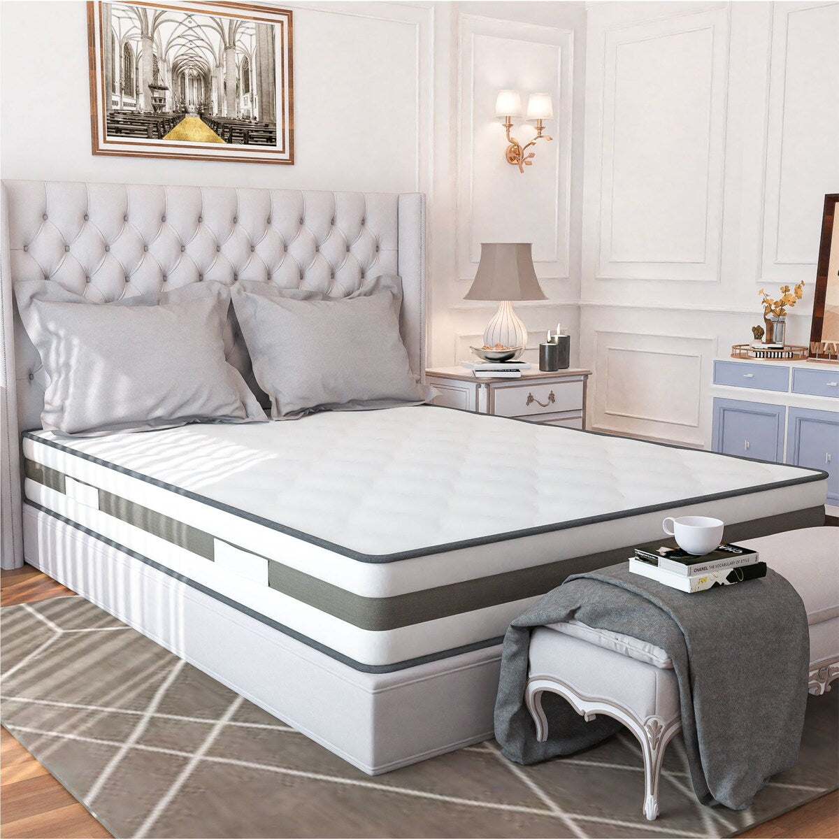 Matelas à ressorts ensachés en mousse à mémoire de forme avec gel à plateau serré (10 pièces)