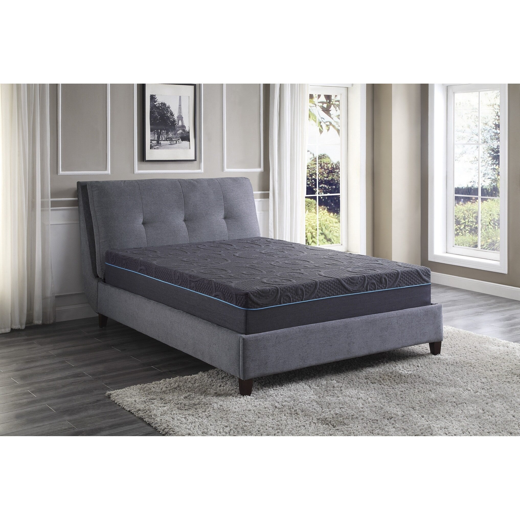 Matelas hybride en mousse à mémoire de forme infusée de gel Eastern King Bed de 11 pouces, gris foncé, matelas dans une boîte