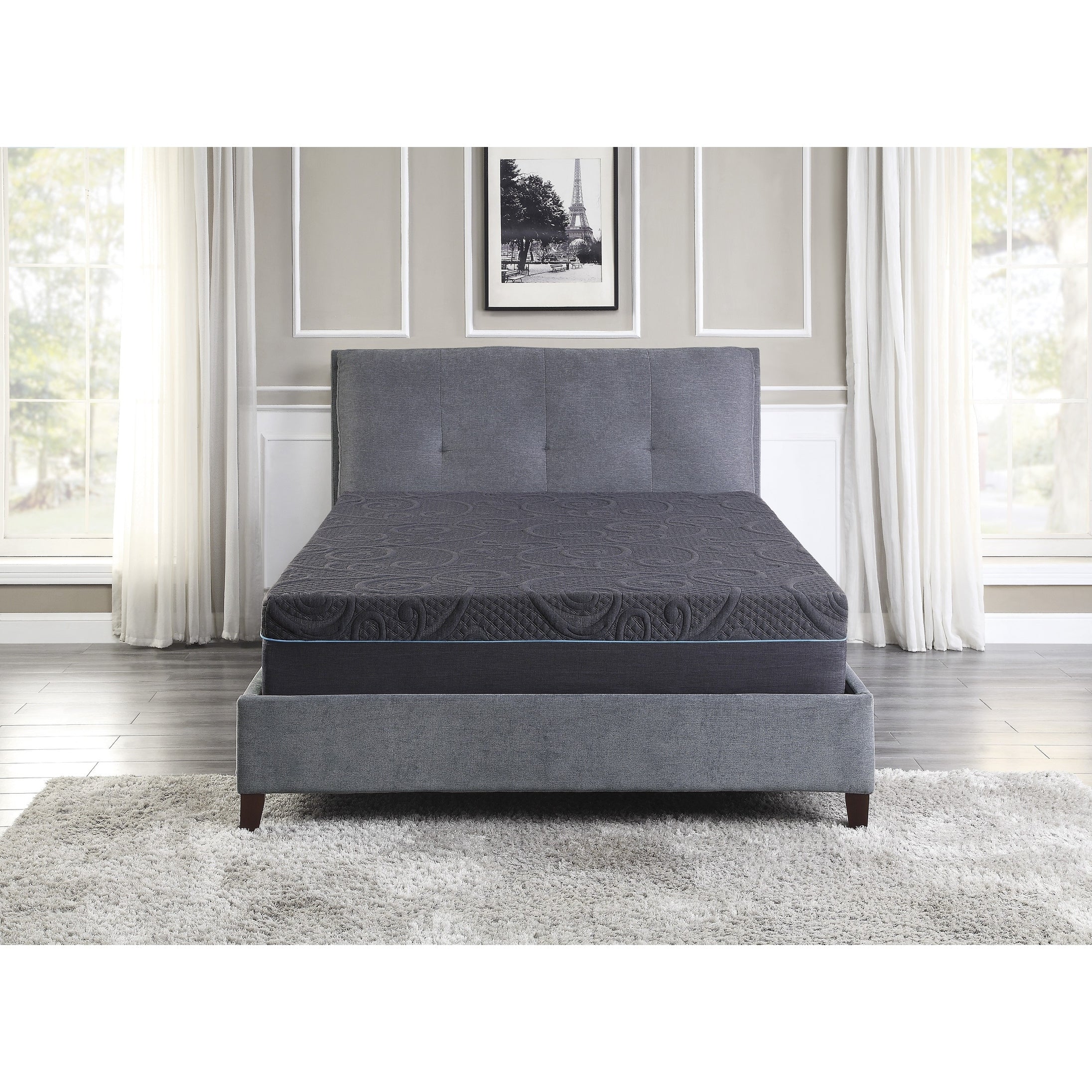 Matelas hybride en mousse à mémoire de forme infusée de gel Eastern King Bed de 11 pouces, gris foncé, matelas dans une boîte