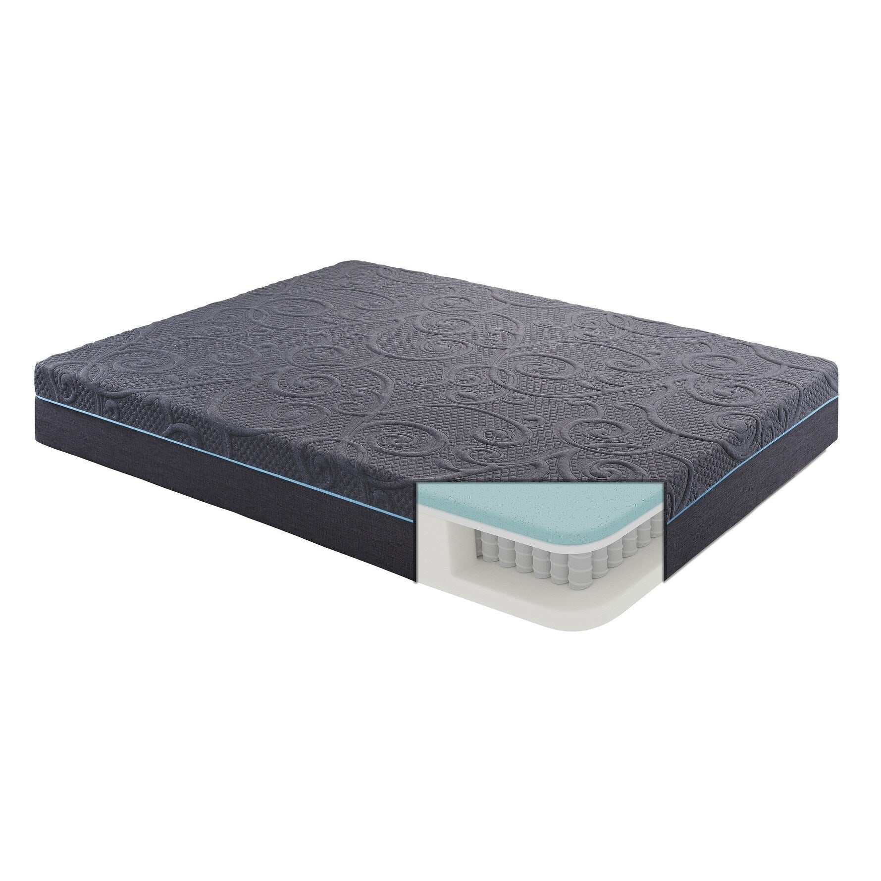 Matelas hybride en mousse à mémoire de forme infusée de gel Eastern King Bed de 11 pouces, gris foncé, matelas dans une boîte