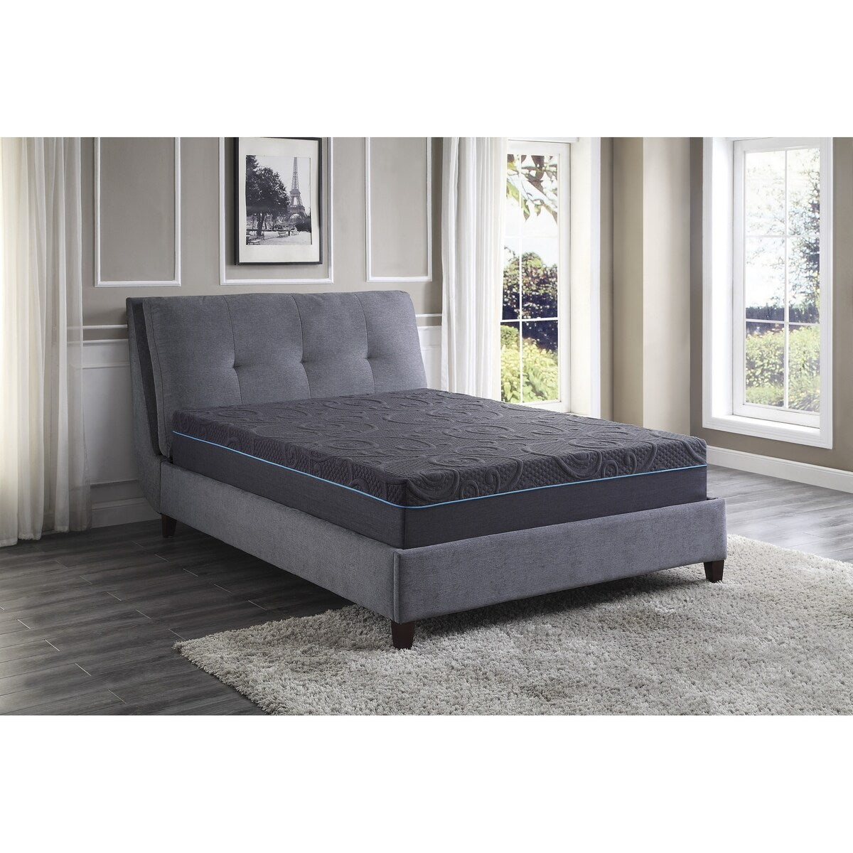 Matelas hybride en mousse à mémoire de forme infusée de gel, 11 pouces, gris foncé, matelas dans une boîte