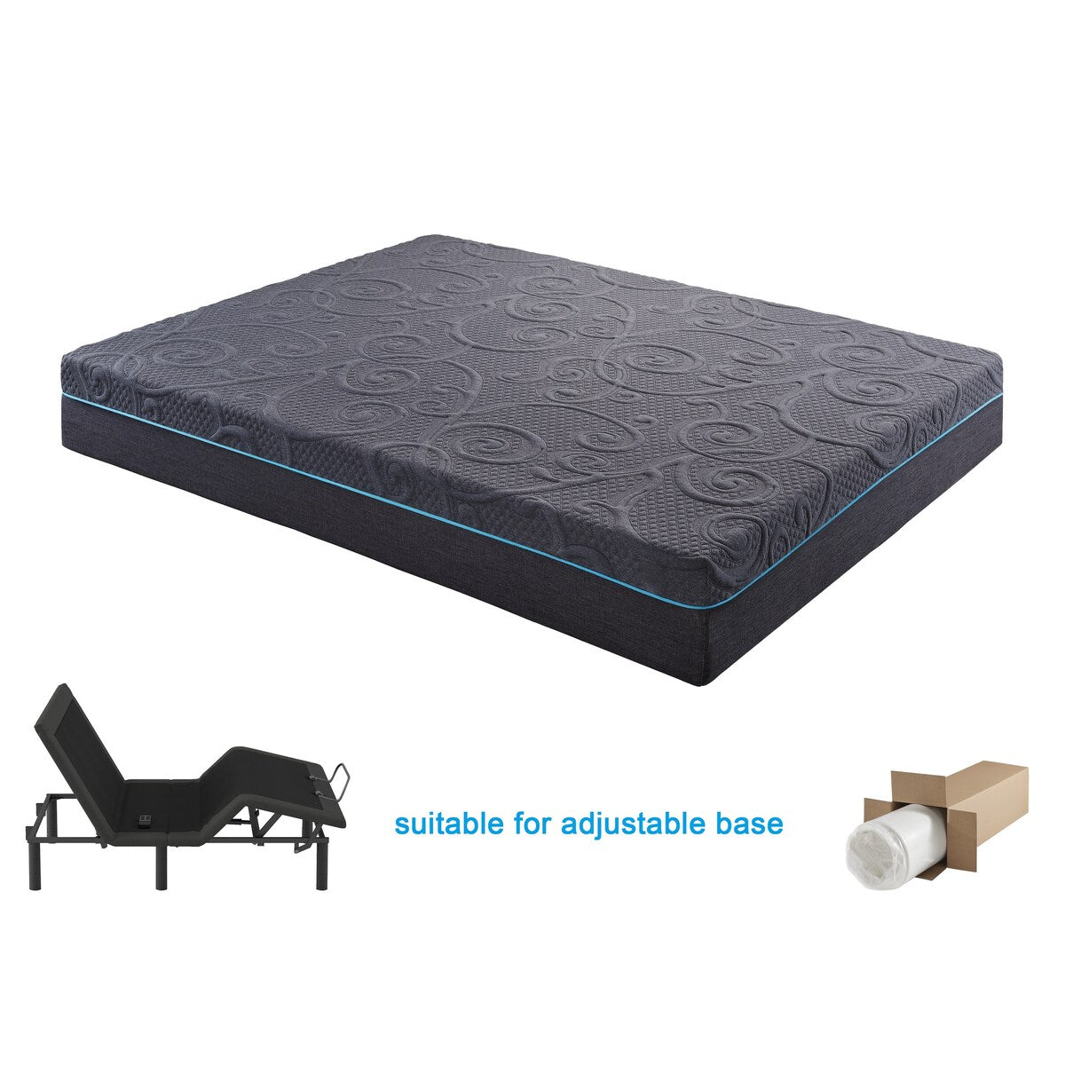 Matelas hybride en mousse à mémoire de forme infusée de gel, 11 pouces, gris foncé, matelas dans une boîte