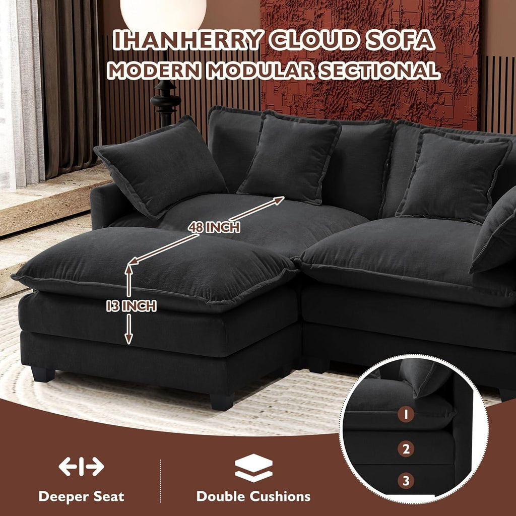 Canapé sectionnel Cloud en L 111.4 avec pouf - Canapé 4 places en chenille pour salon