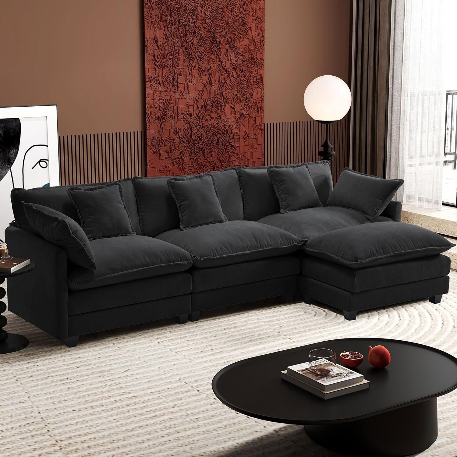 Canapé sectionnel Cloud en L 111.4 avec pouf - Canapé 4 places en chenille pour salon