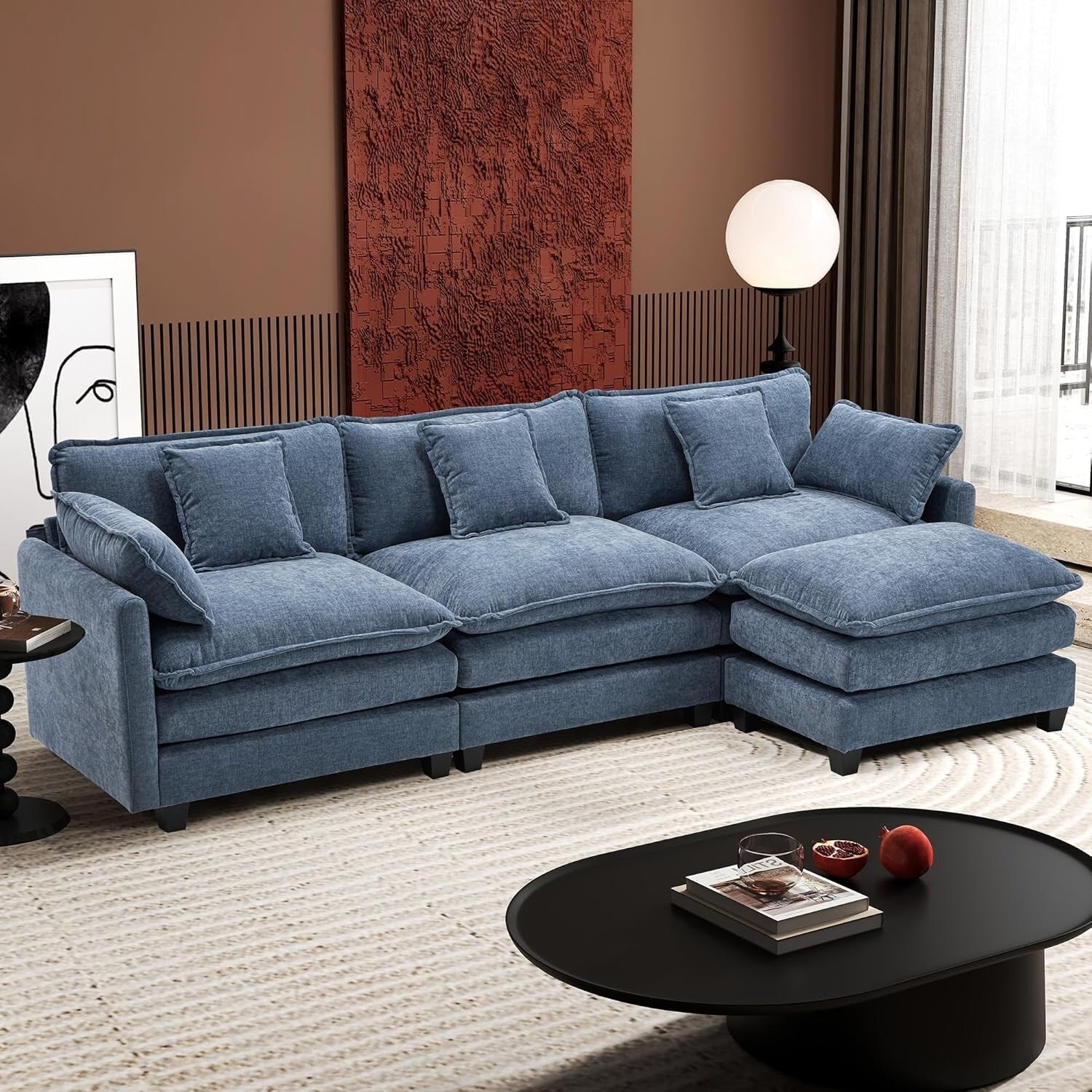 Canapé sectionnel Cloud en L 111.4 avec pouf - Canapé 4 places en chenille pour salon