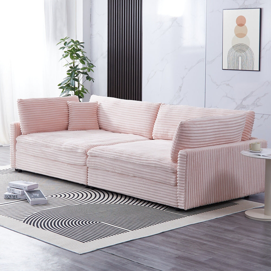 Canapé en velours côtelé noir de 112 pouces : deux coussins décoratifs, quatre dossiers, ouvrant un nouveau style pour l'espace décontracté du salon
