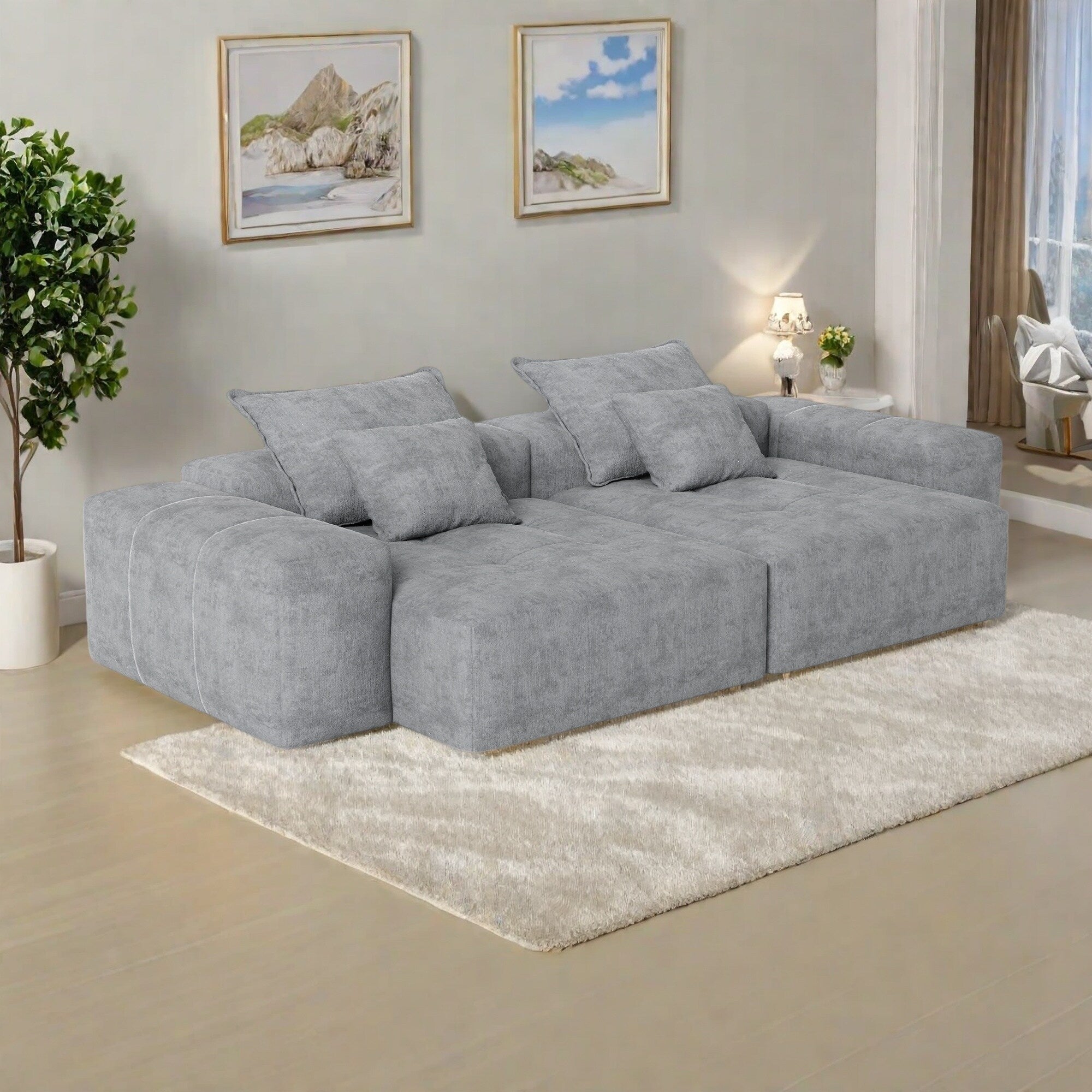Canapé modulaire 4 places en chenille, capitonné et scintillant, base antidérapante, 113,39 $