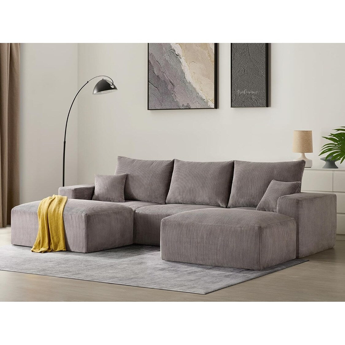 Canapé sectionnel Cloud en U 113 - Canapé-lit modulaire 3 places gris avec méridienne et sans assemblage pour salon
