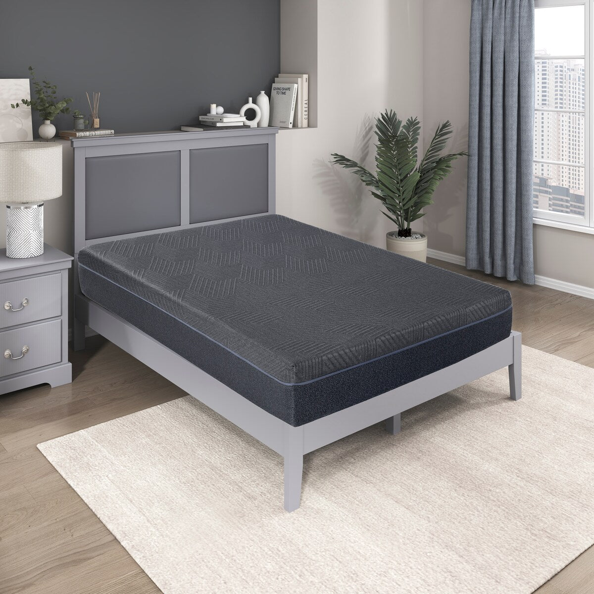 Matelas Eastern King 11 pouces en mousse à mémoire de forme infusée de gel au thé vert, gris, matelas dans une boîte