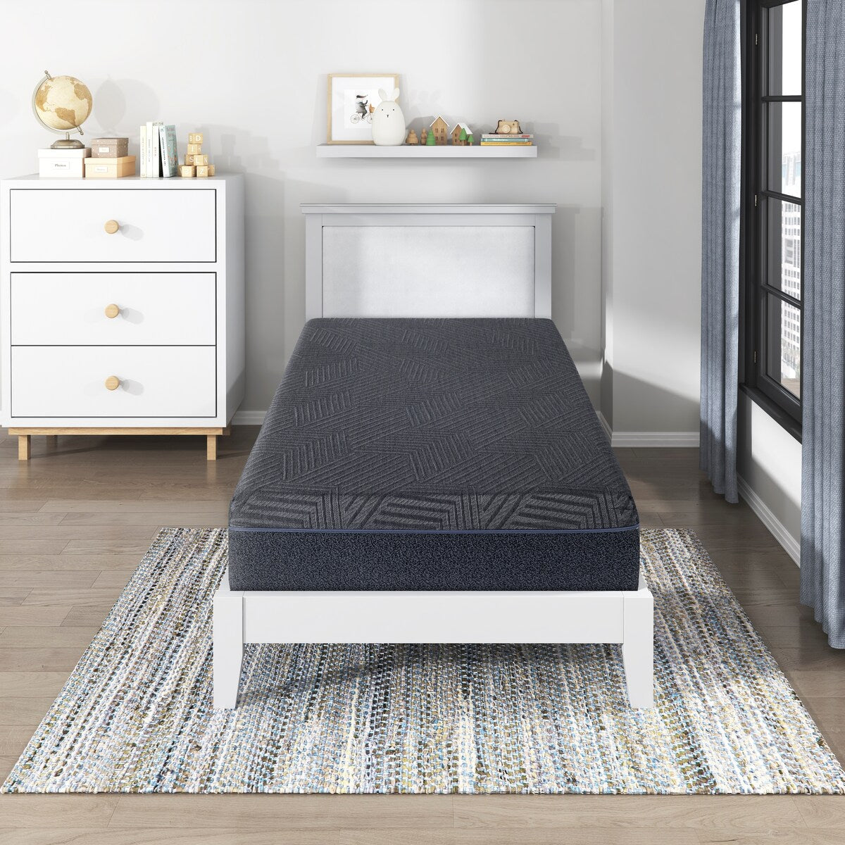Matelas double 11 pouces en mousse à mémoire de forme infusée de gel au thé vert, gris, dans une boîte
