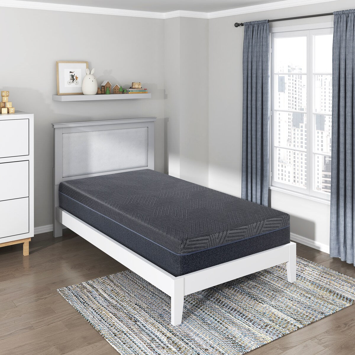 Matelas double 11 pouces en mousse à mémoire de forme infusée de gel au thé vert, gris, dans une boîte
