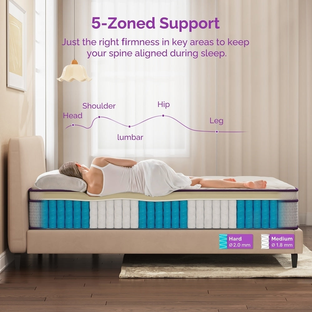 Matelas hybride Eruo Top de 12 pouces avec mousse à mémoire de forme et ressorts ensachés, matelas dans une boîte