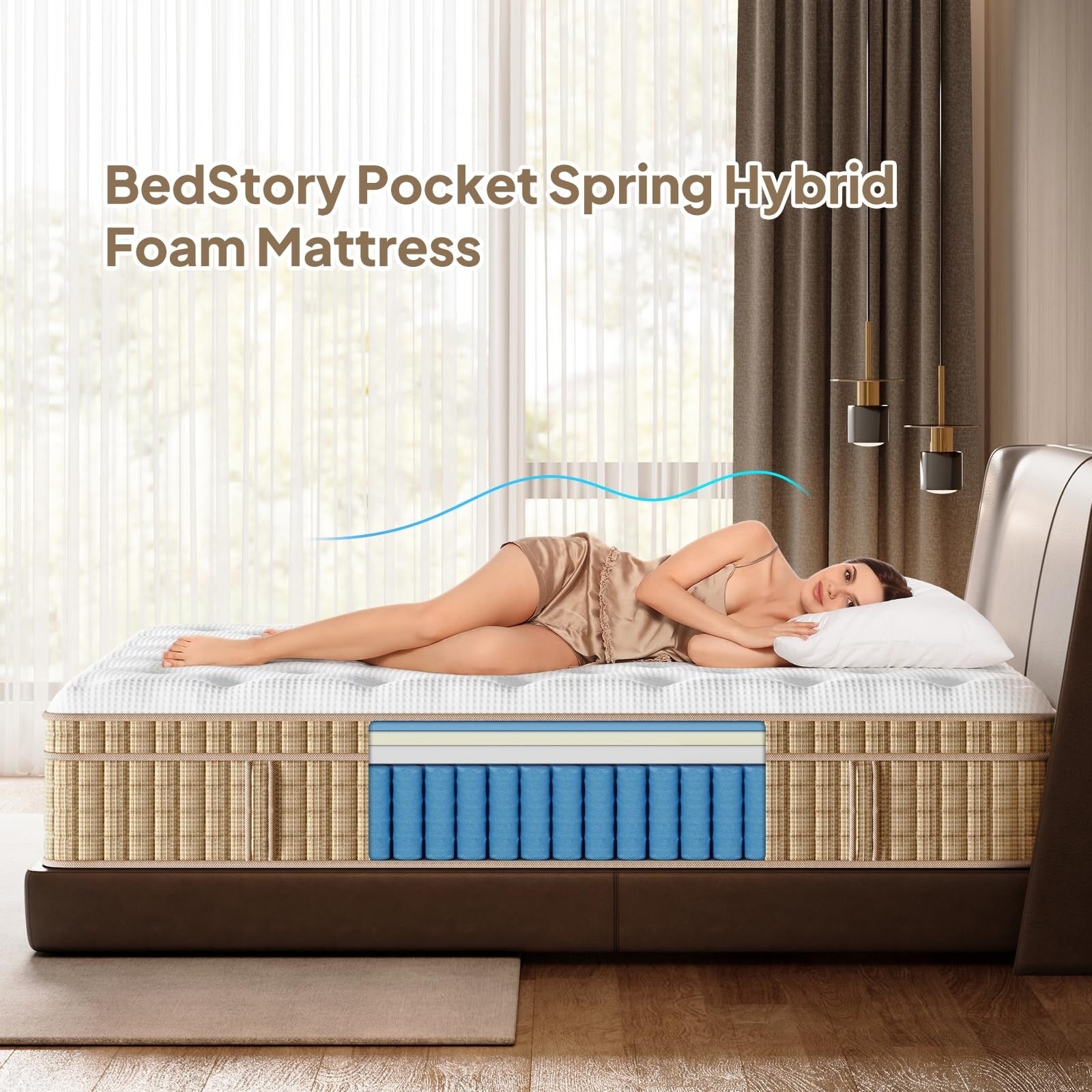 Matelas hybride à ressorts de 12 pouces avec mousse à mémoire de forme et gel, sans fibre de verre, moelleux moyen, certifié CertiPUR-US