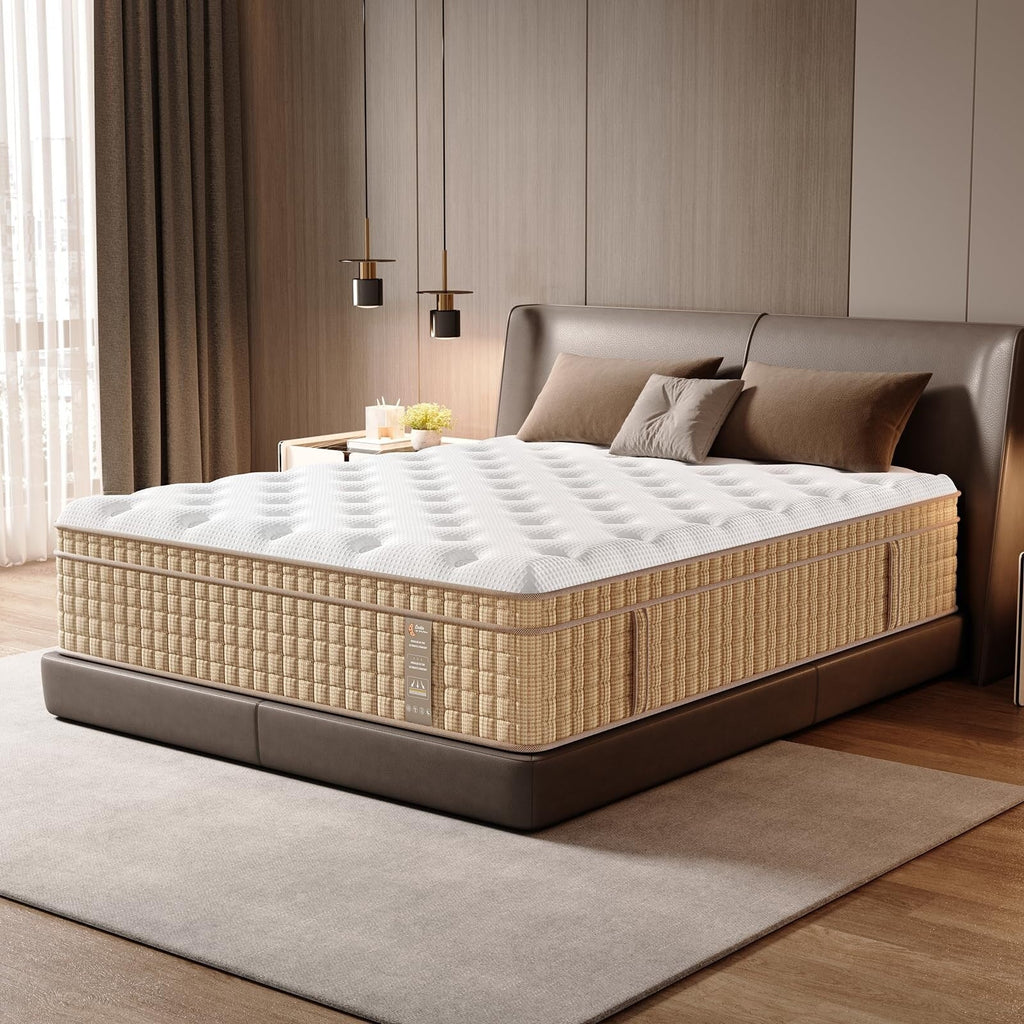 Matelas hybride à ressorts de 12 pouces avec mousse à mémoire de forme et gel, sans fibre de verre, moelleux moyen, certifié CertiPUR-US