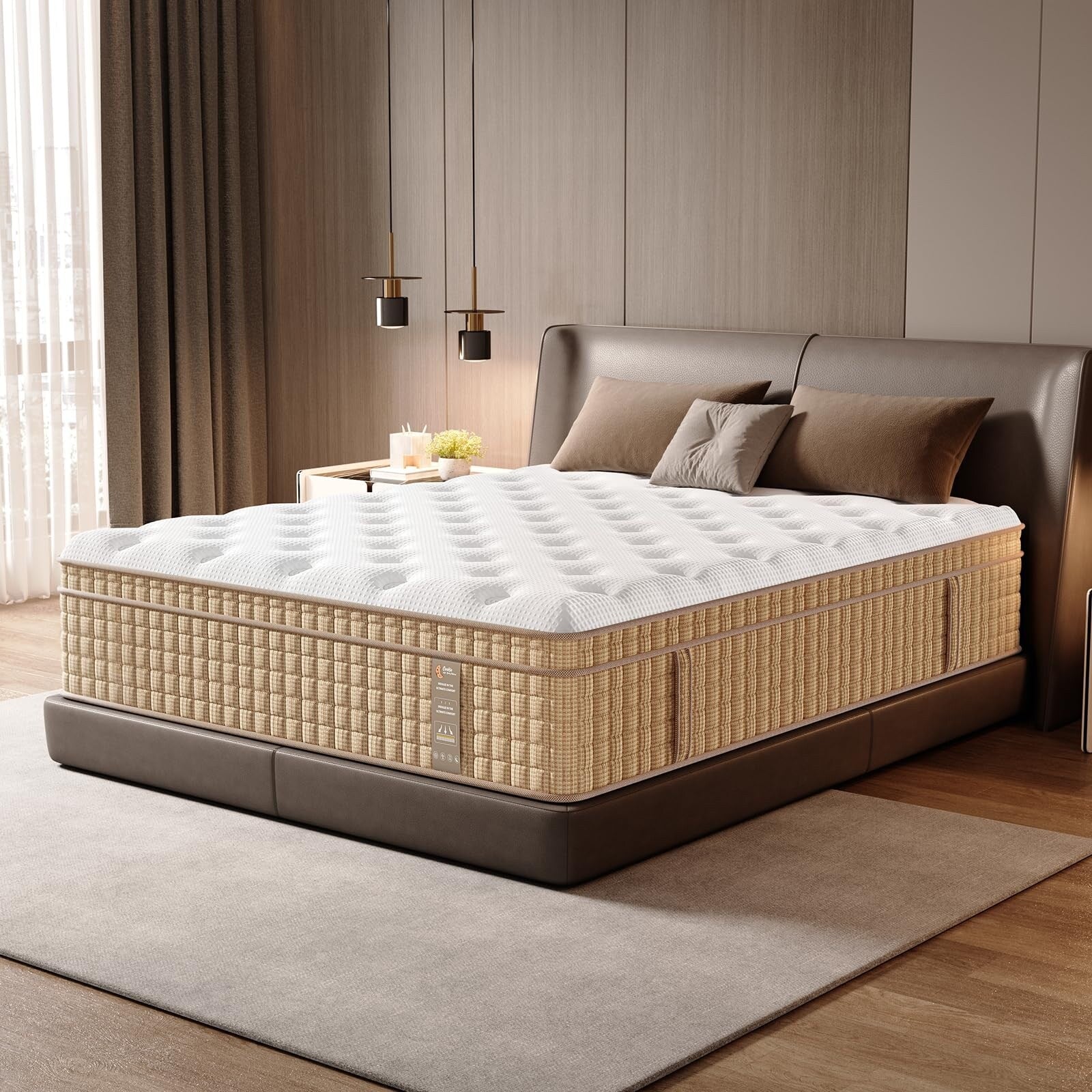 Matelas hybride à ressorts de 12 pouces avec mousse à mémoire de forme et gel, sans fibre de verre, moelleux moyen, certifié CertiPUR-US