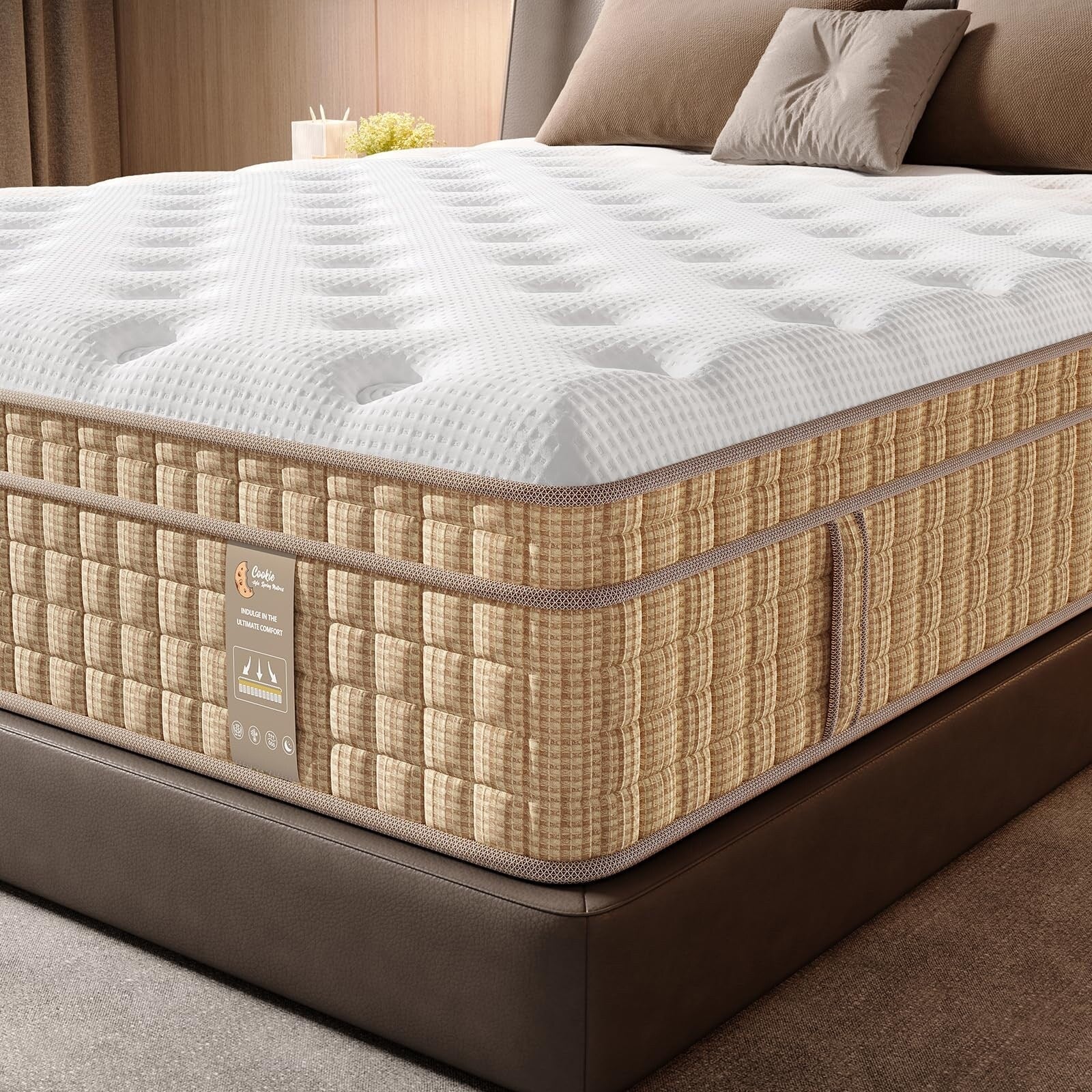 Matelas hybride à ressorts de 12 pouces avec mousse à mémoire de forme et gel, sans fibre de verre, moelleux moyen, certifié CertiPUR-US