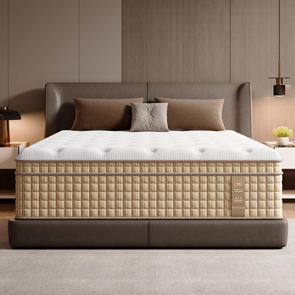 Matelas hybride à ressorts de 12 pouces avec mousse à mémoire de forme et gel, sans fibre de verre, moelleux moyen, certifié CertiPUR-US
