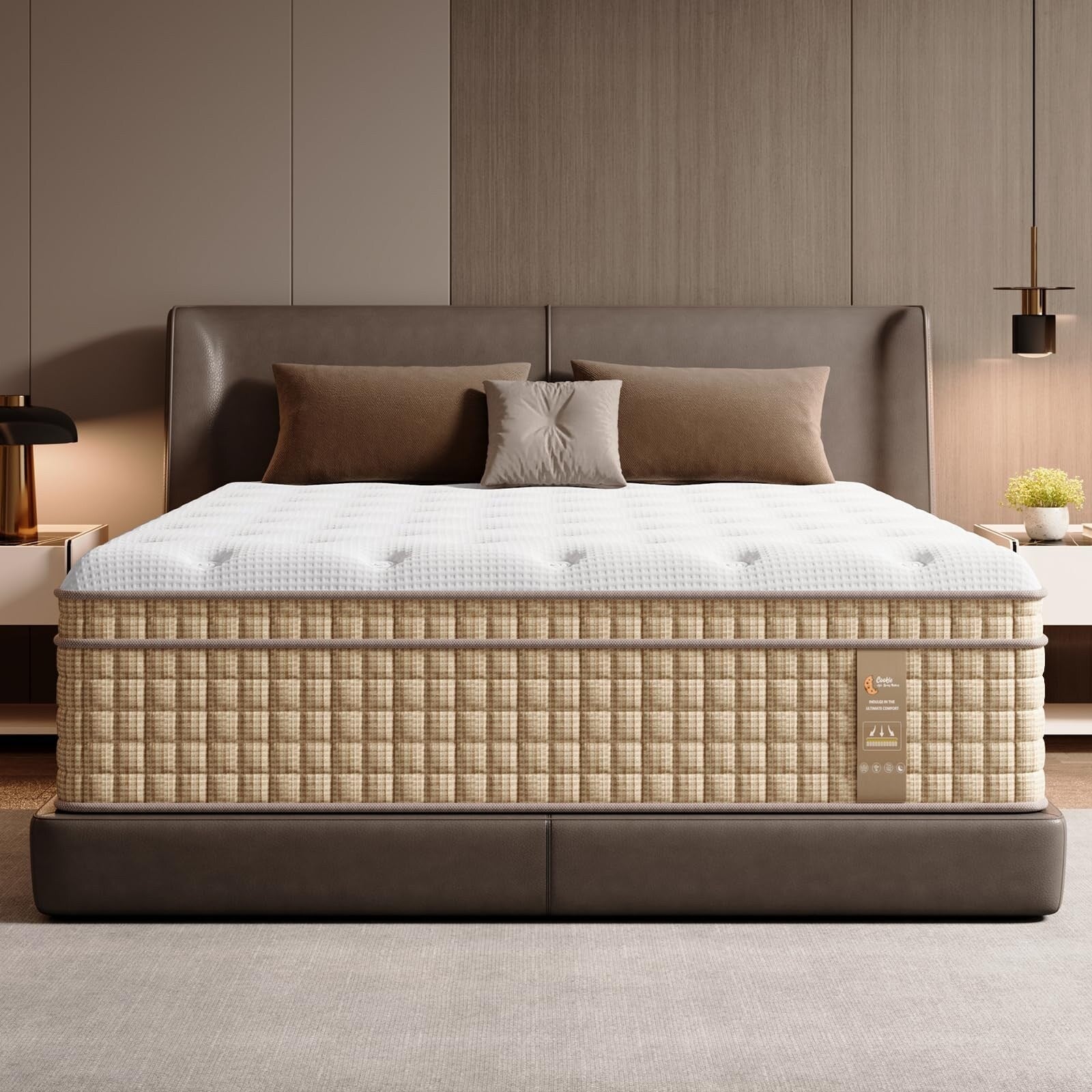 Matelas hybride à ressorts de 12 pouces avec mousse à mémoire de forme et gel, sans fibre de verre, moelleux moyen, certifié CertiPUR-US