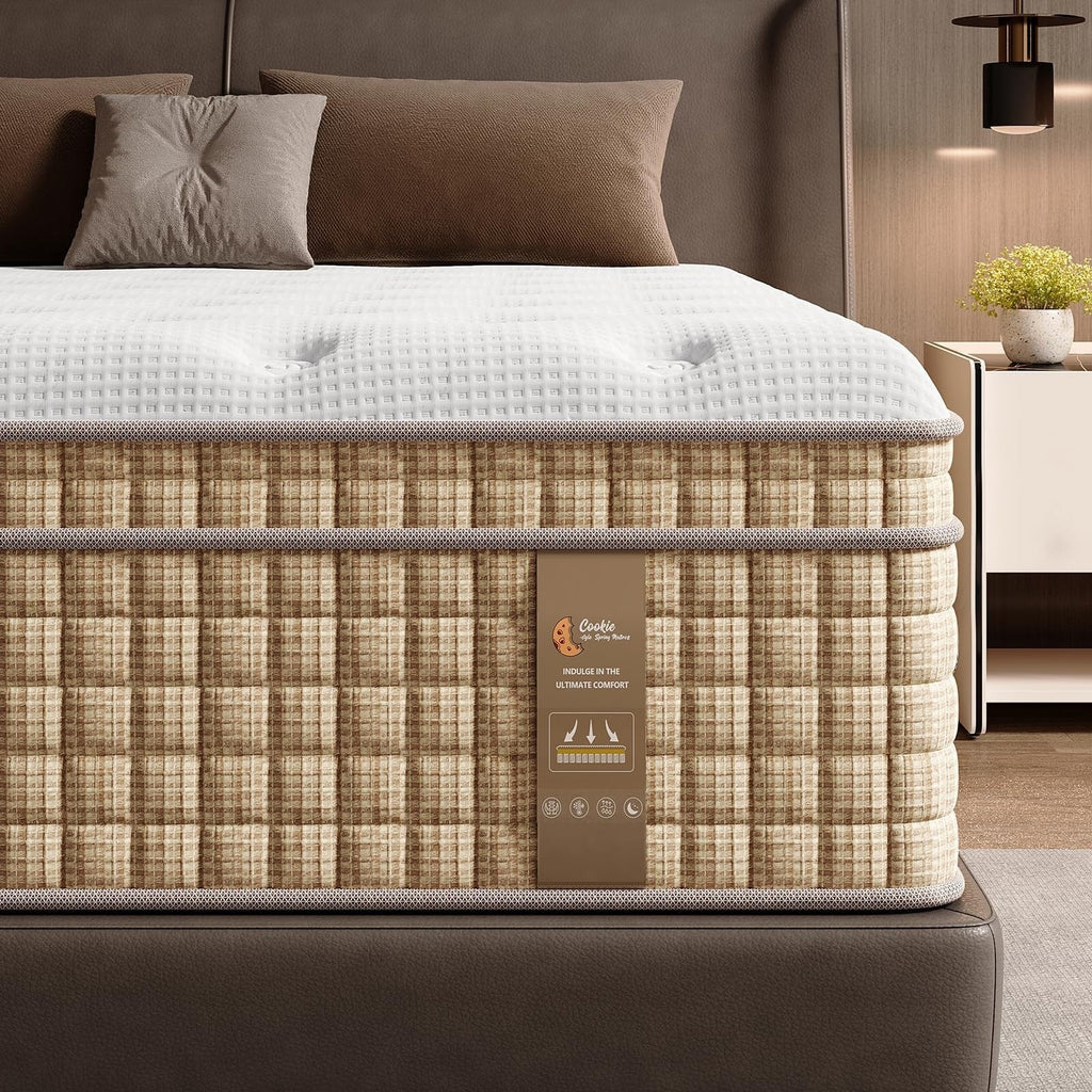 Matelas hybride à ressorts de 12 pouces avec mousse à mémoire de forme et gel, sans fibre de verre, moelleux moyen, certifié CertiPUR-US