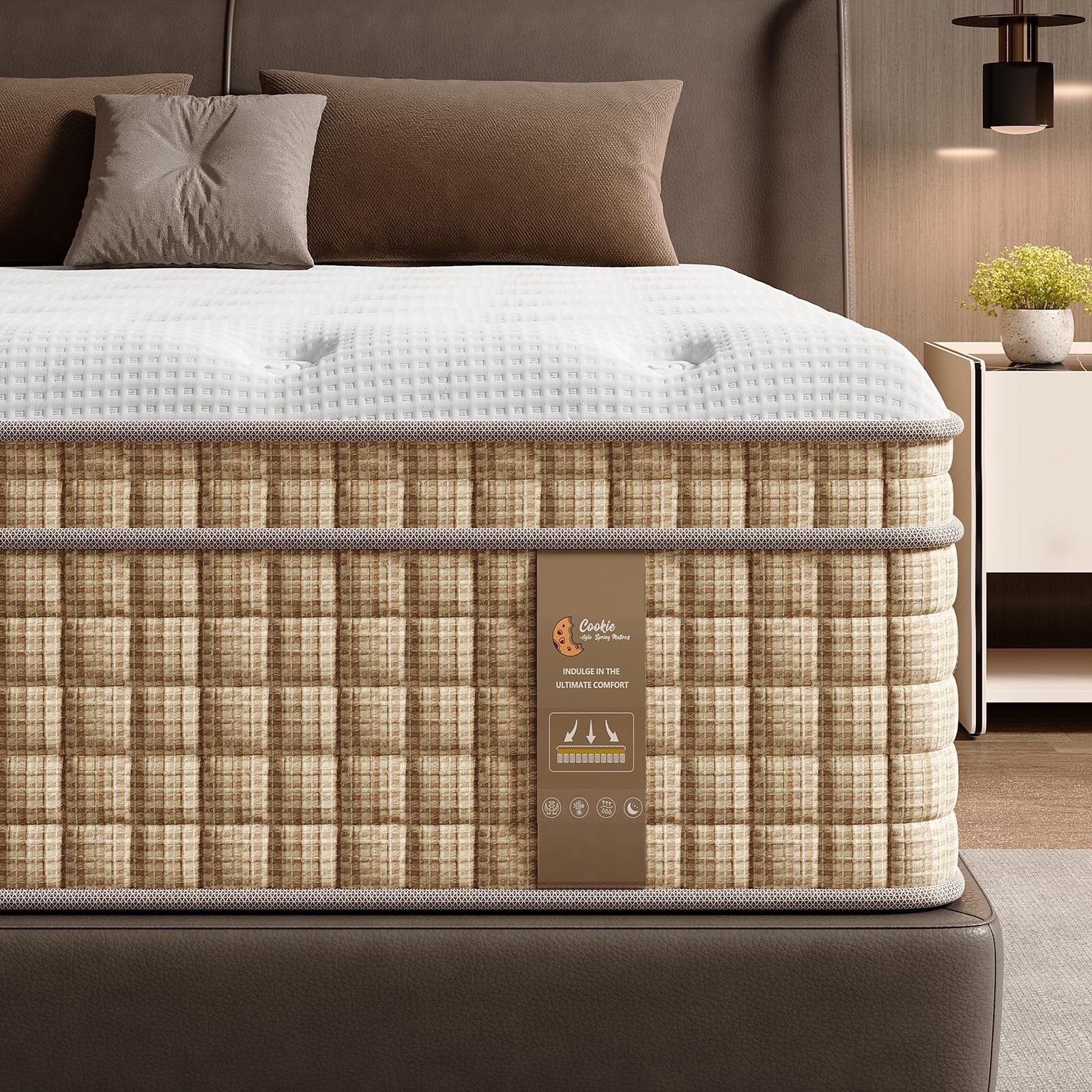 Matelas hybride à ressorts de 12 pouces avec mousse à mémoire de forme et gel, sans fibre de verre, moelleux moyen, certifié CertiPUR-US
