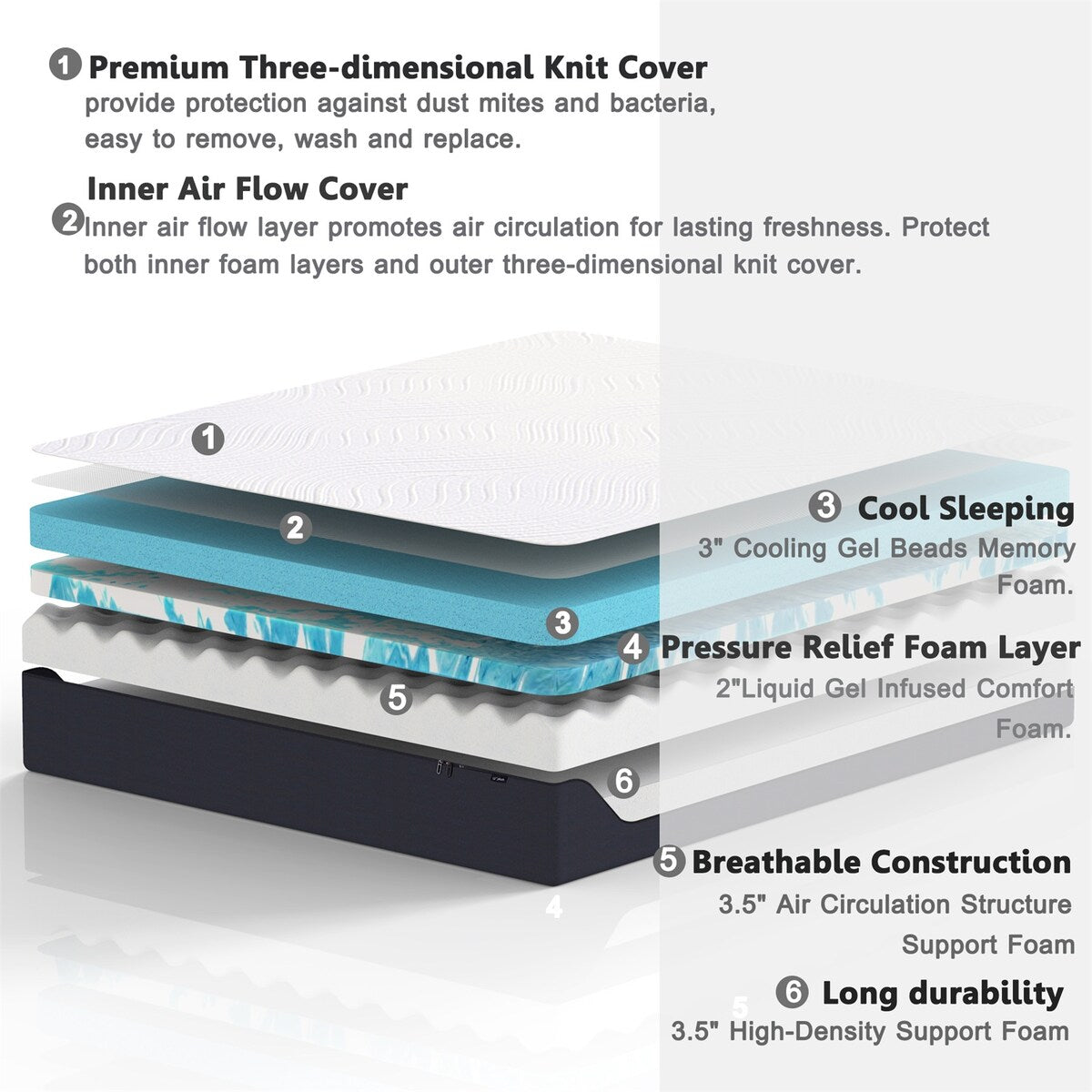 Matelas en mousse à mémoire de forme avec gel de 12 pouces (double) - Matelas rafraîchissant moelleux moyen