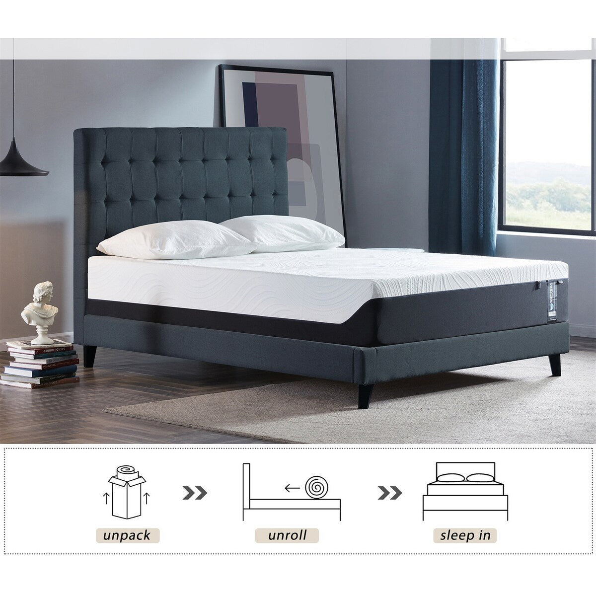 Matelas en mousse à mémoire de forme avec gel de 12 pouces (double) - Matelas rafraîchissant moelleux moyen