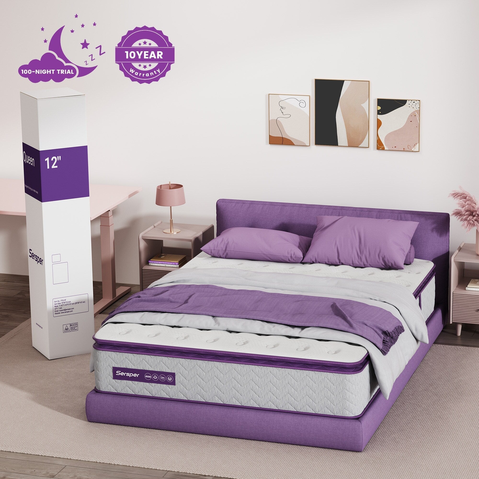 12 Inch Queen and King Memory Foam Hybrid Pillow Top- 5-Zone Pocket Innersprings Motion Isolation