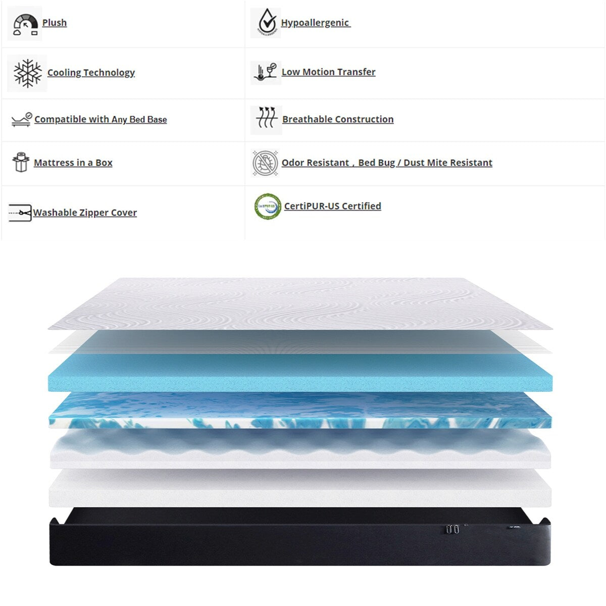 Matelas en mousse à mémoire de forme gel 12 pouces (King) - Matelas moelleux et rafraîchissant