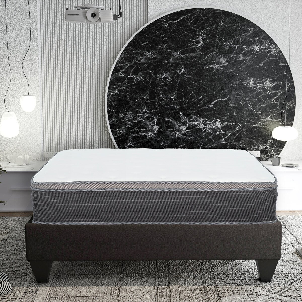 Matelas hybride à ressorts ensachés King Size de 12 po, matelas moelleux en mousse viscoélastique avec plateau Euro, blanc/gris