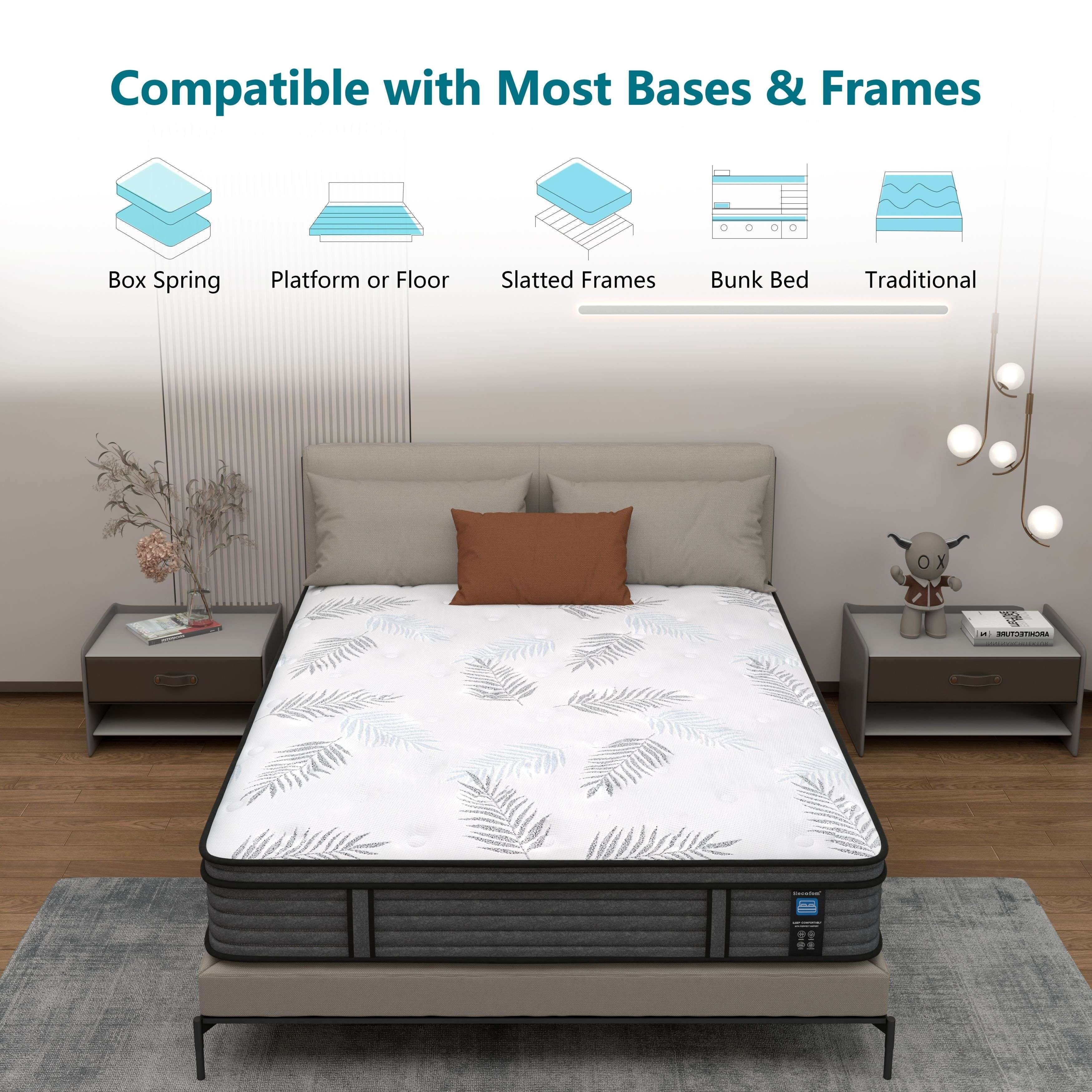 Matelas hybride en mousse à mémoire de forme ferme Euro Top de 12 pouces