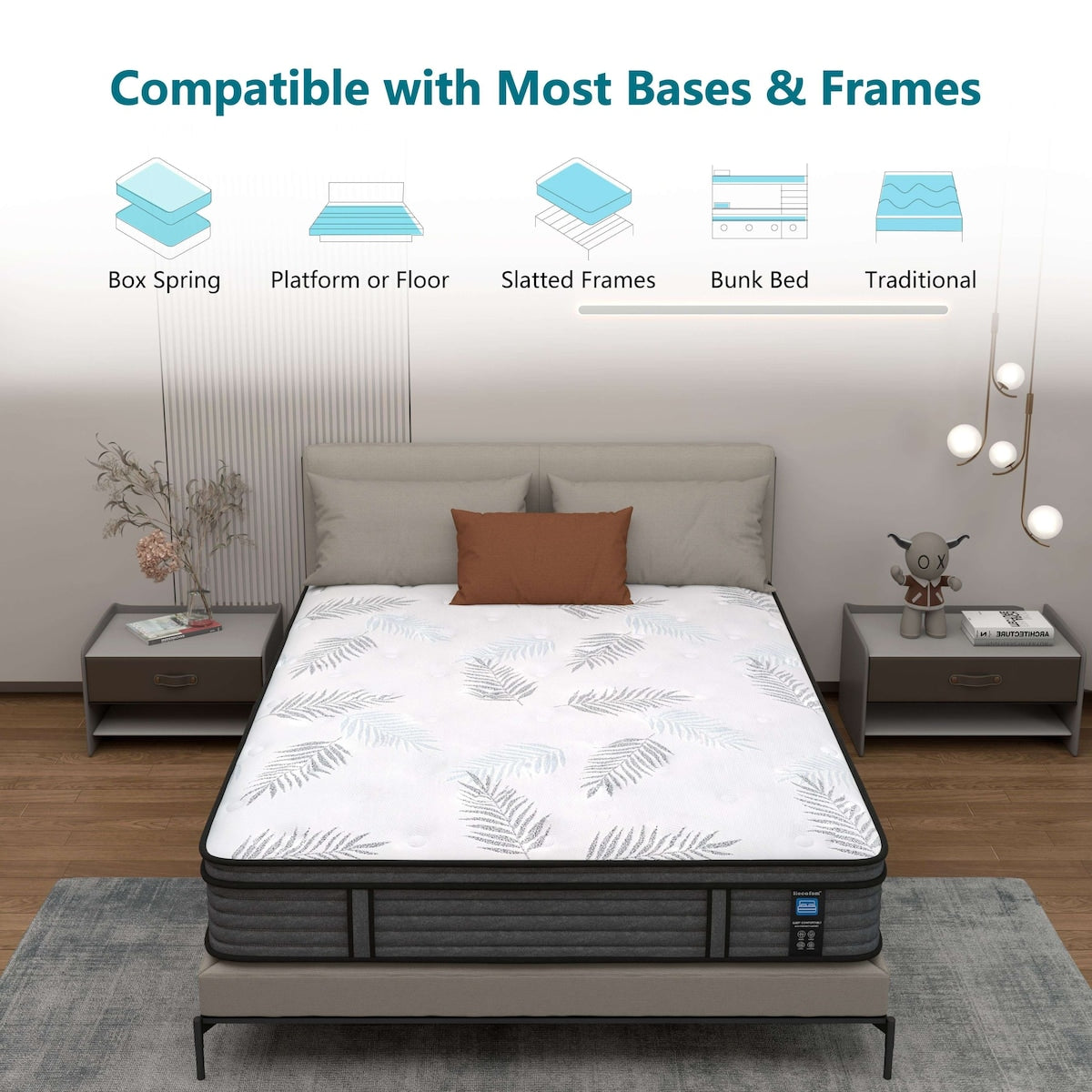 Matelas hybride en mousse à mémoire de forme ferme Euro Top de 12 pouces