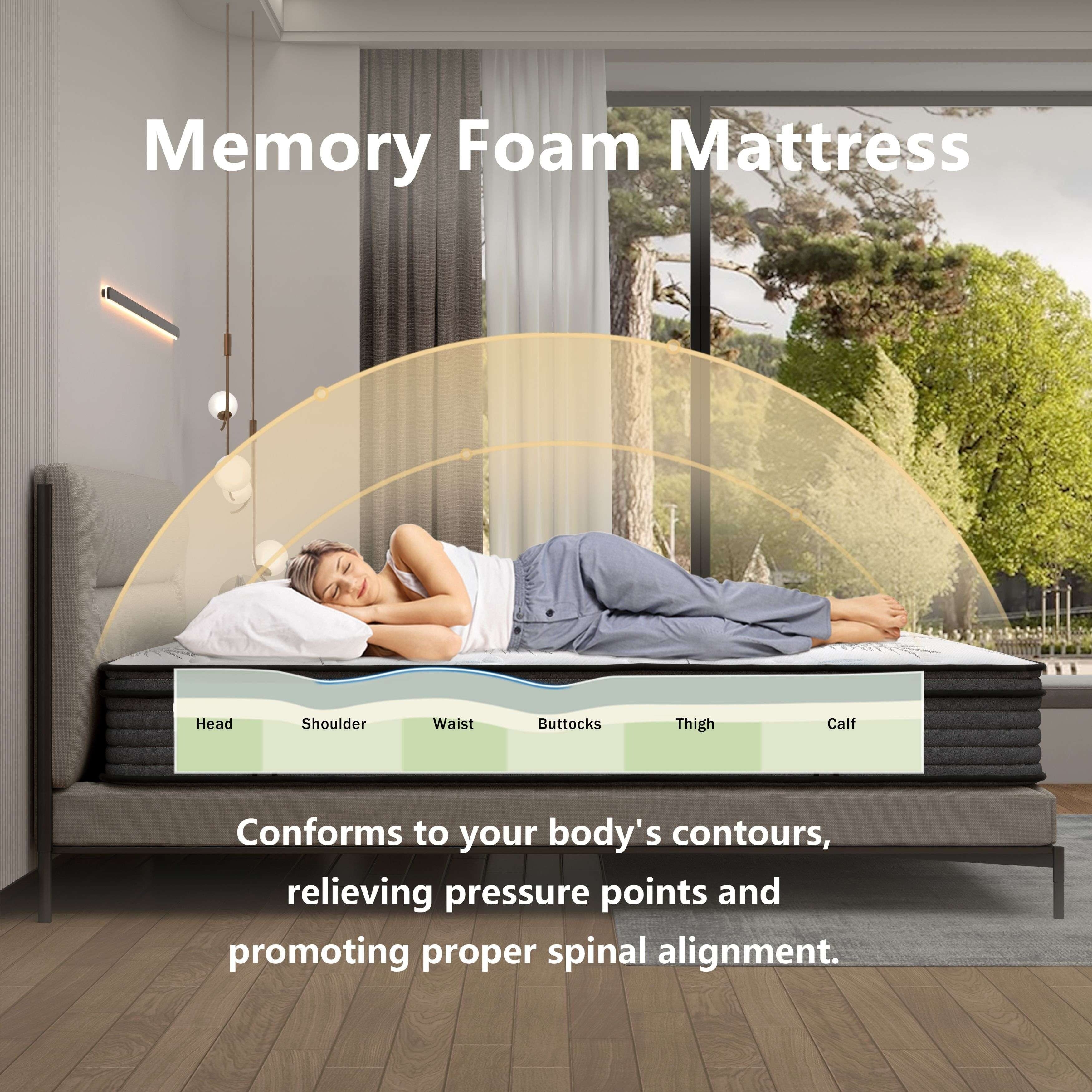 Matelas hybride en mousse à mémoire de forme ferme Euro Top de 12 pouces