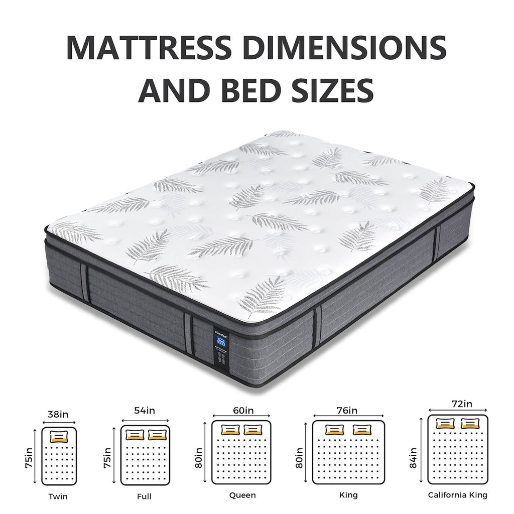 Matelas hybride en mousse à mémoire de forme ferme Euro Top de 12 pouces