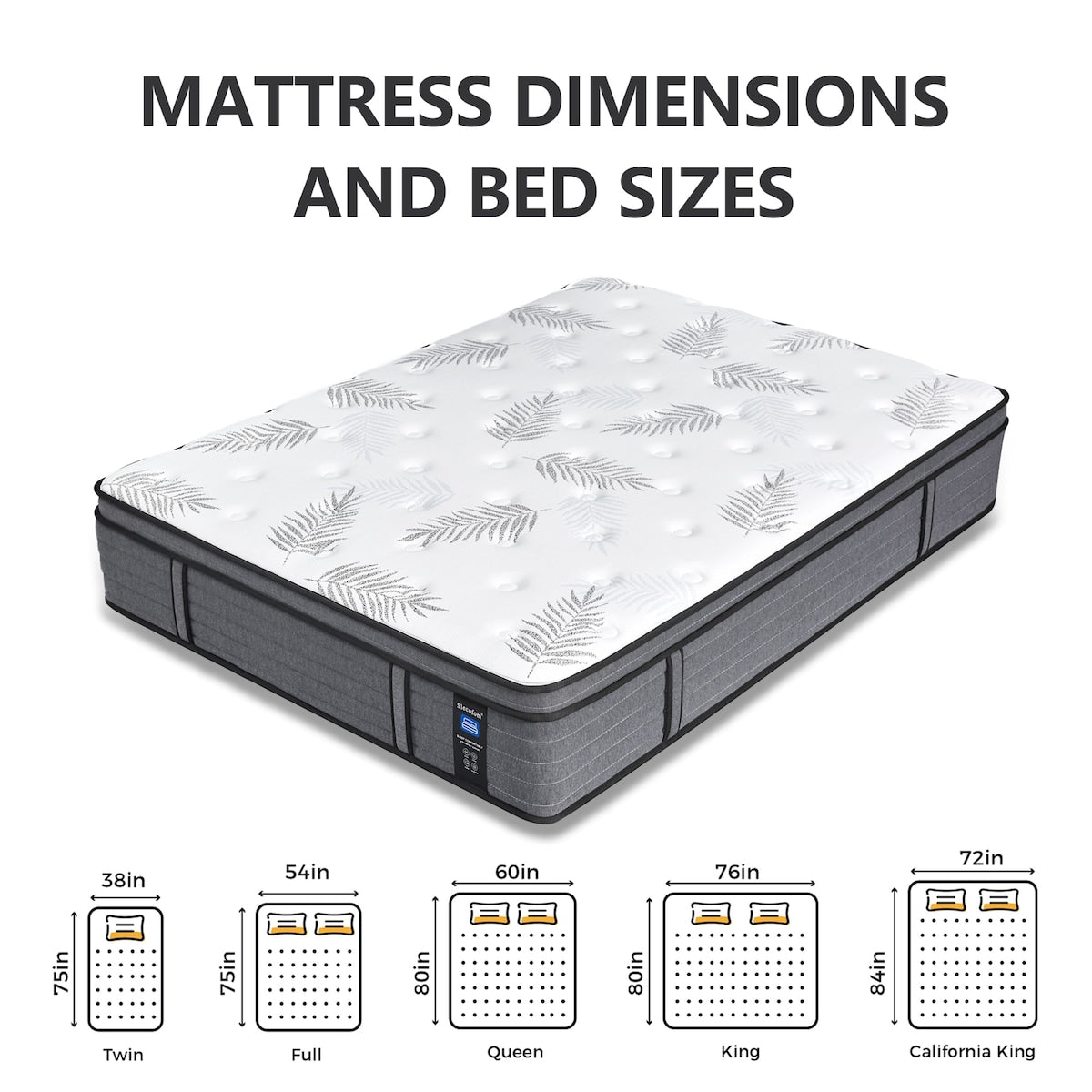 Matelas hybride en mousse à mémoire de forme ferme Euro Top de 12 pouces